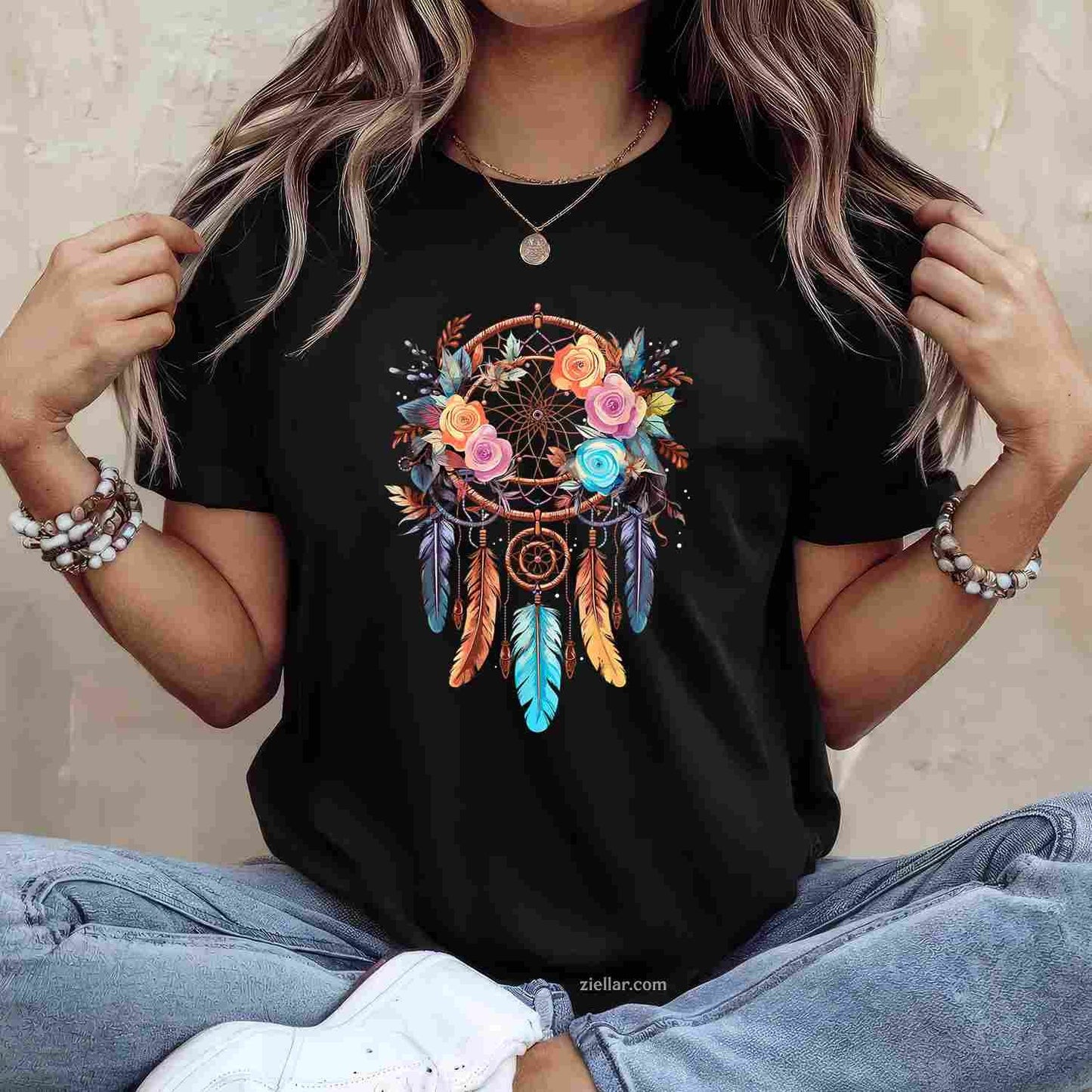 Boho Dream Catcher T-Shirt, Vintage Graphic Tee For Cat Lovers, Pet Owners Adults
