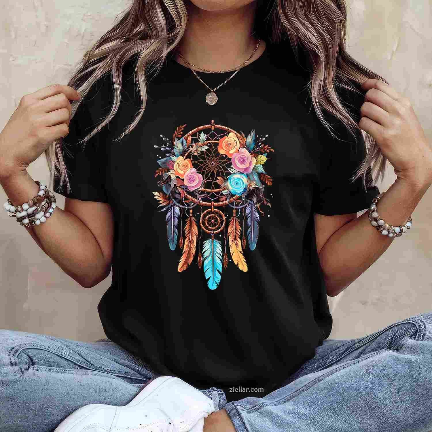 Boho Dream Catcher T-Shirt, Vintage Graphic Tee For Cat Lovers, Pet Owners Adults