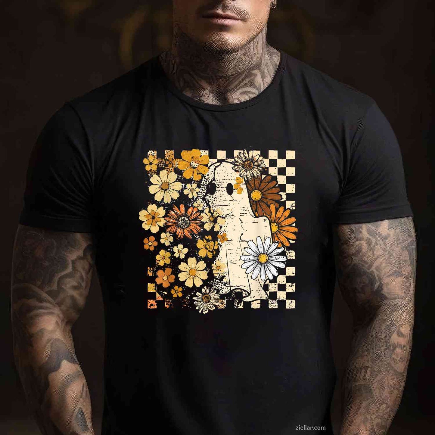 Boho Floral Fall Ghost Thanksgiving Autumn Vibes Halloween Premium T-Shirt And Tee For Women