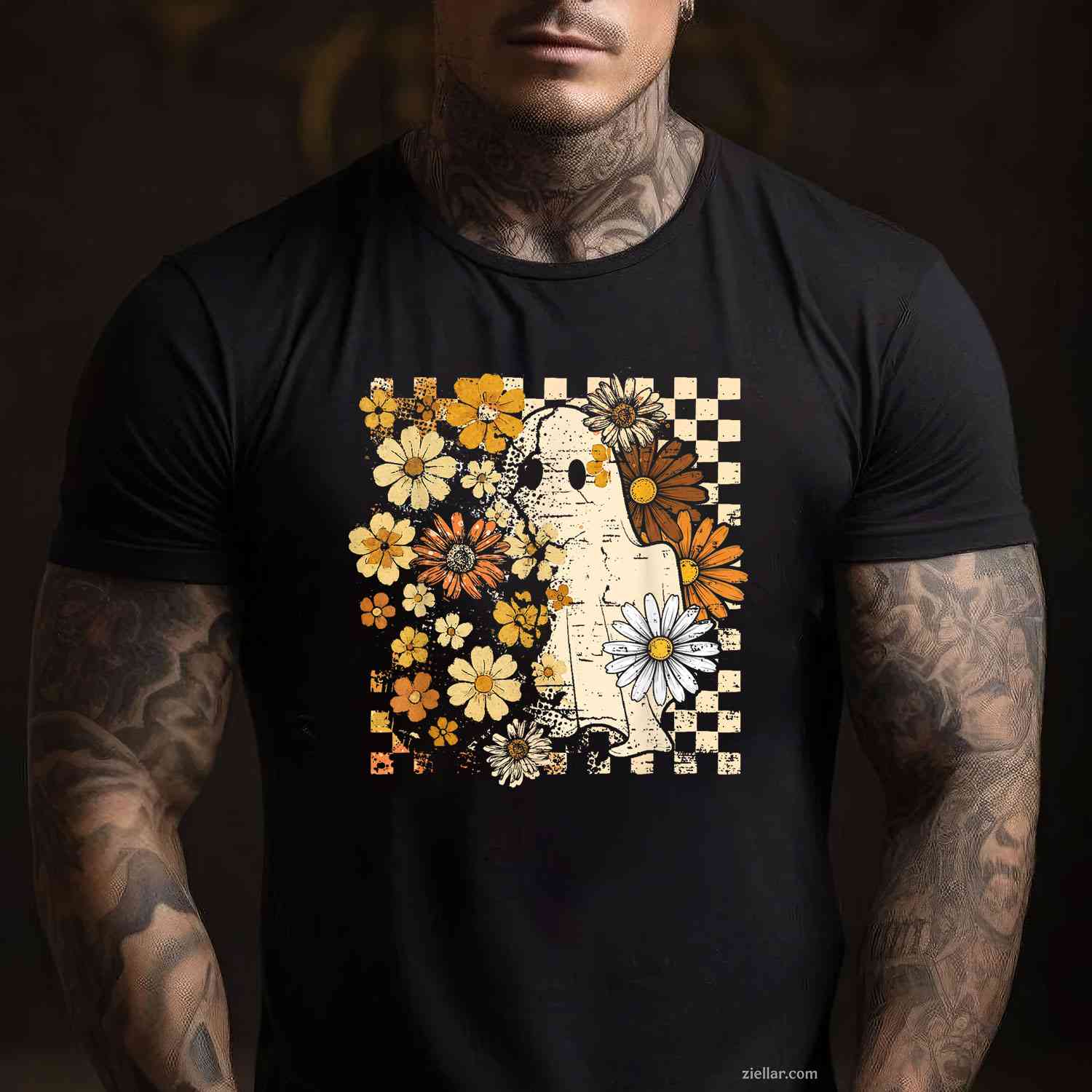 Boho Floral Fall Ghost Thanksgiving Autumn Vibes Halloween Premium T-Shirt And Tee For Women
