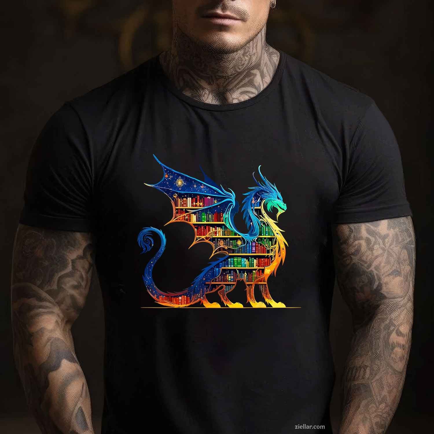 Book Dragon Reading Book Lover T-Shirt, Vintage Graphic Tee For Bookworm, Bibliophile, Adults Men Women