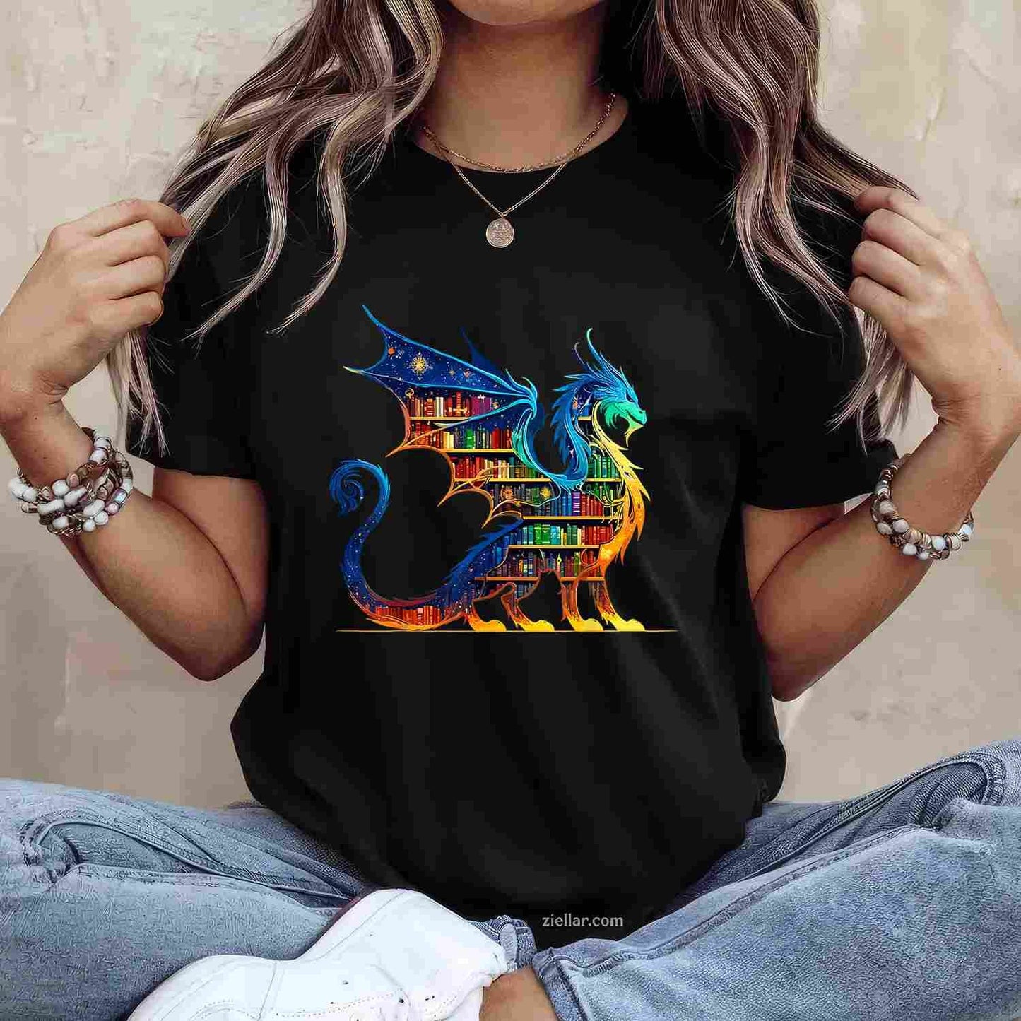 Book Dragon Reading Book Lover T-Shirt, Vintage Graphic Tee For Bookworm, Bibliophile, Adults Men Women
