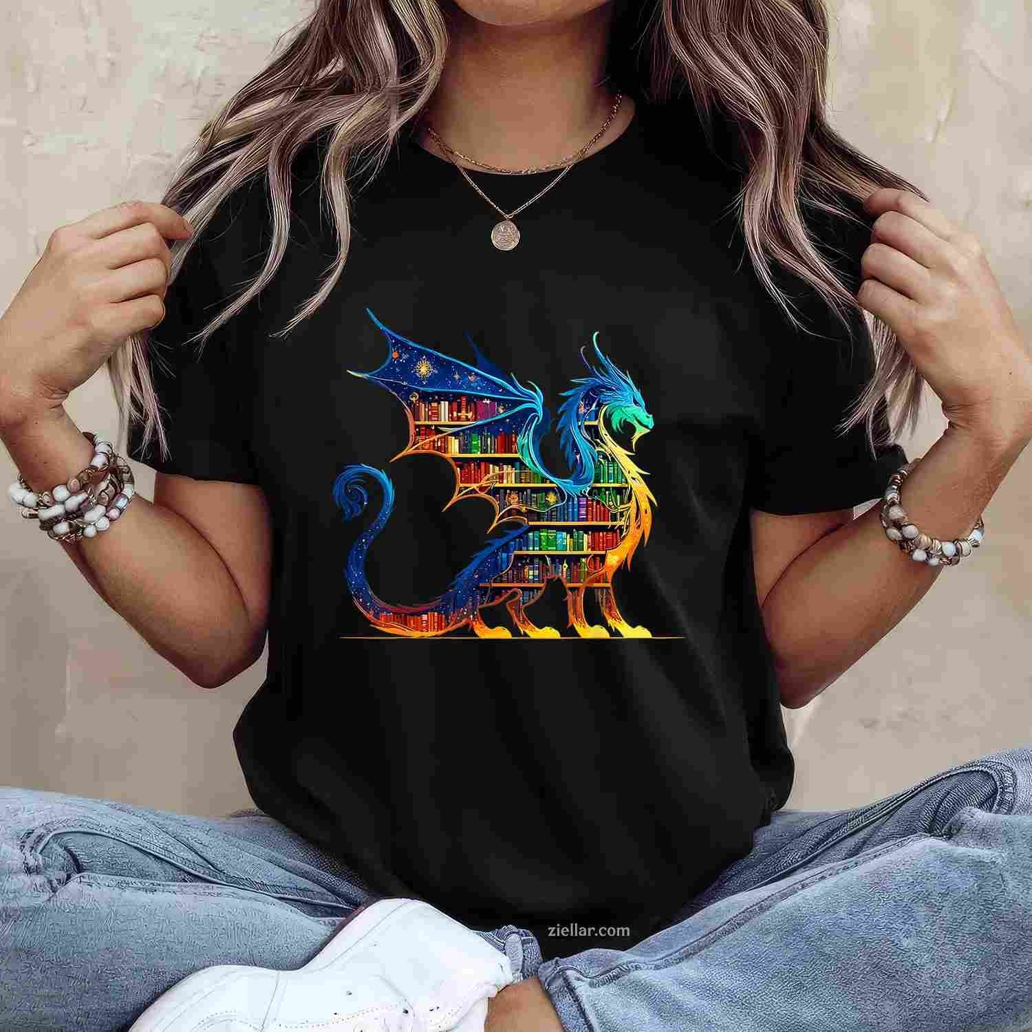 Book Dragon Reading Book Lover T-Shirt, Vintage Graphic Tee For Bookworm, Bibliophile, Adults Men Women