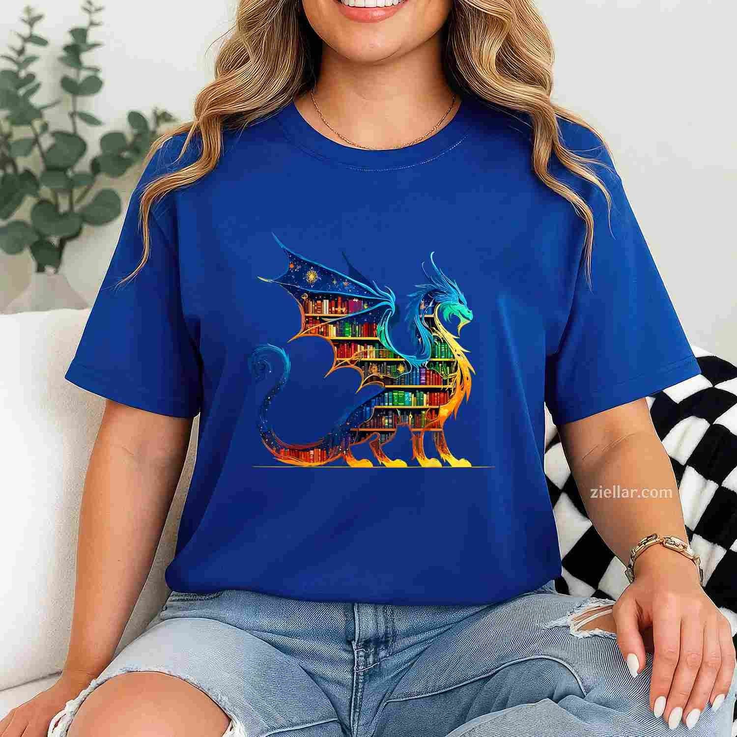Book Dragon Reading Book Lover T-Shirt, Vintage Graphic Tee For Bookworm, Bibliophile, Adults Men Women