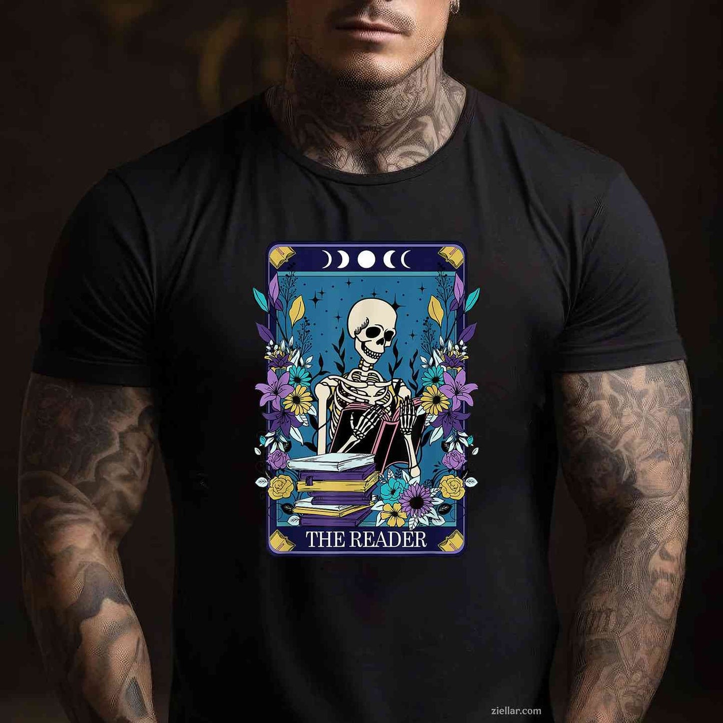 Book Lover Tarot Card The Reader Mystic Funny Skeleton T-Shirt
