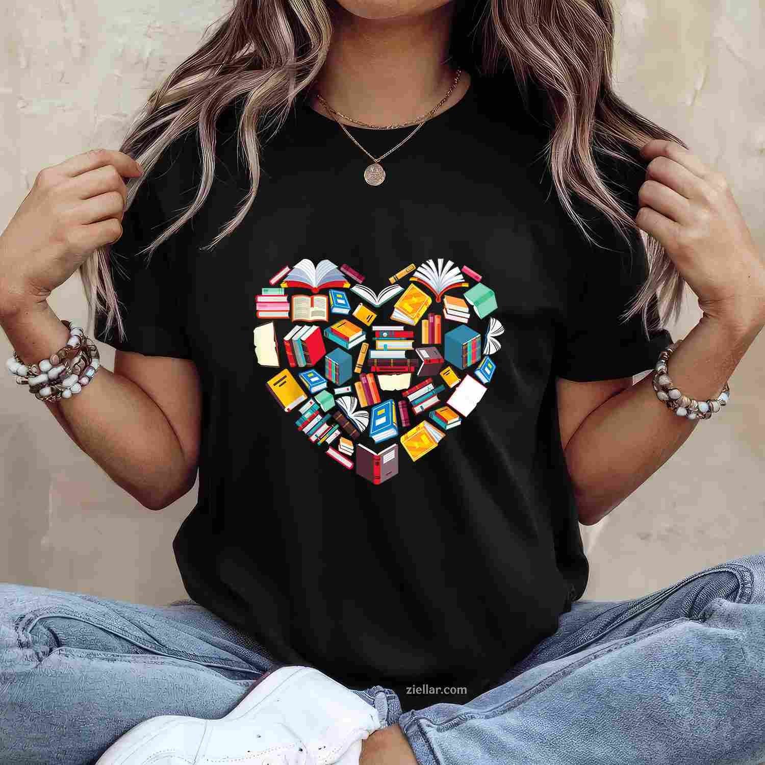Book Lover Heart Shape reading club Librarian Library gifts T-Shirt