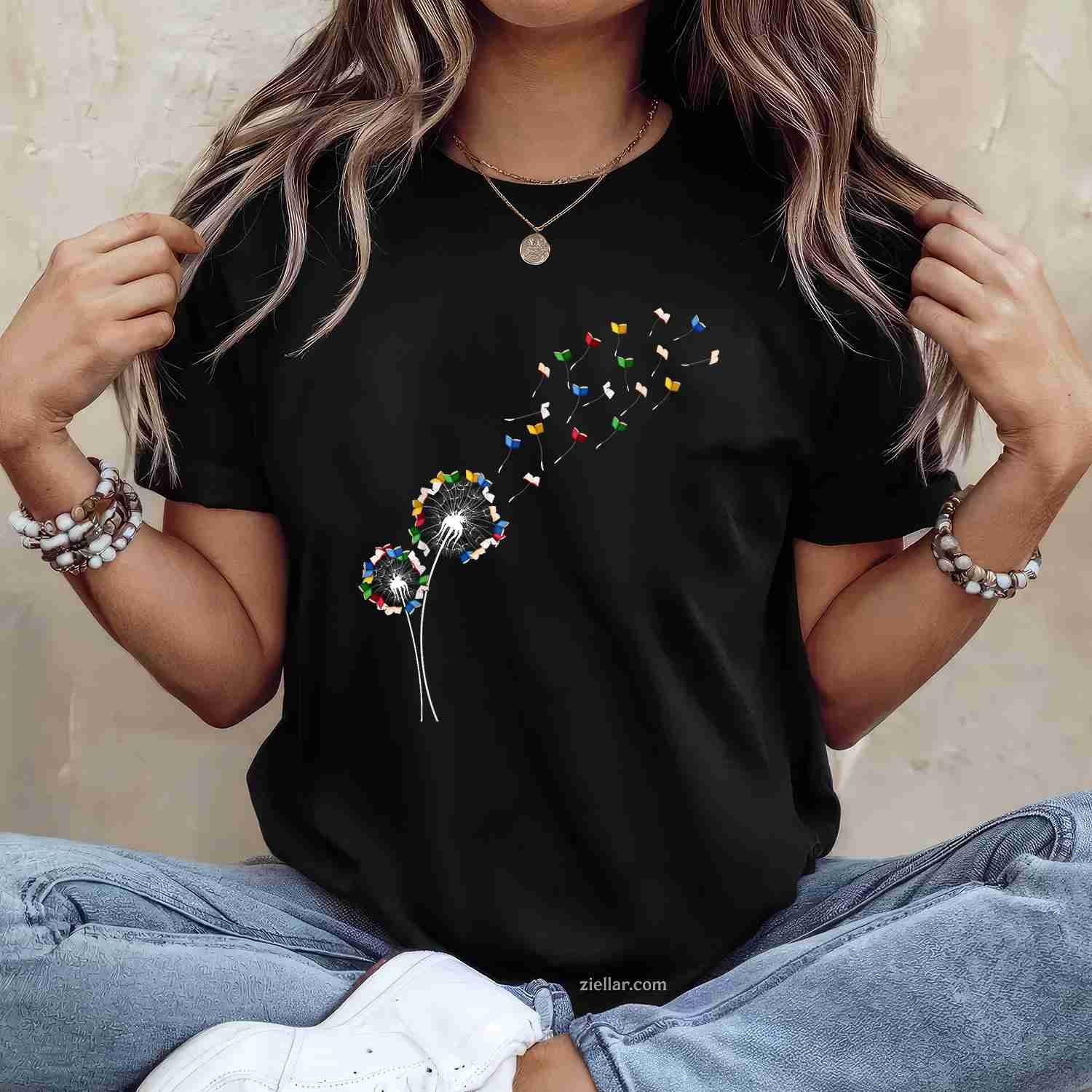 Book Lovers Cute Dandelion With Books Image T-Shirt, Vintage Graphic Tee For Bookworm, Librarian, Bibliophile