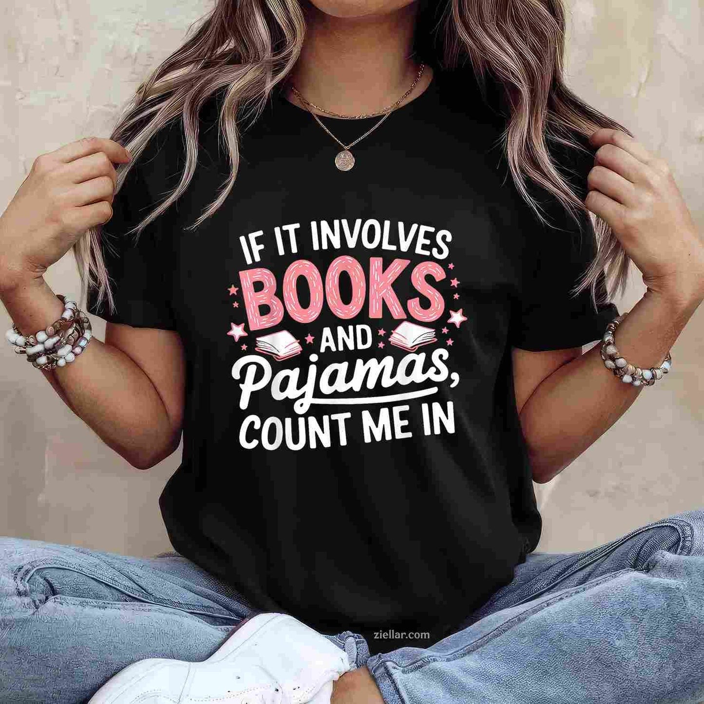 Book & Pajamas Humorous Book Lover Funny Reading Bedtime T-Shirt