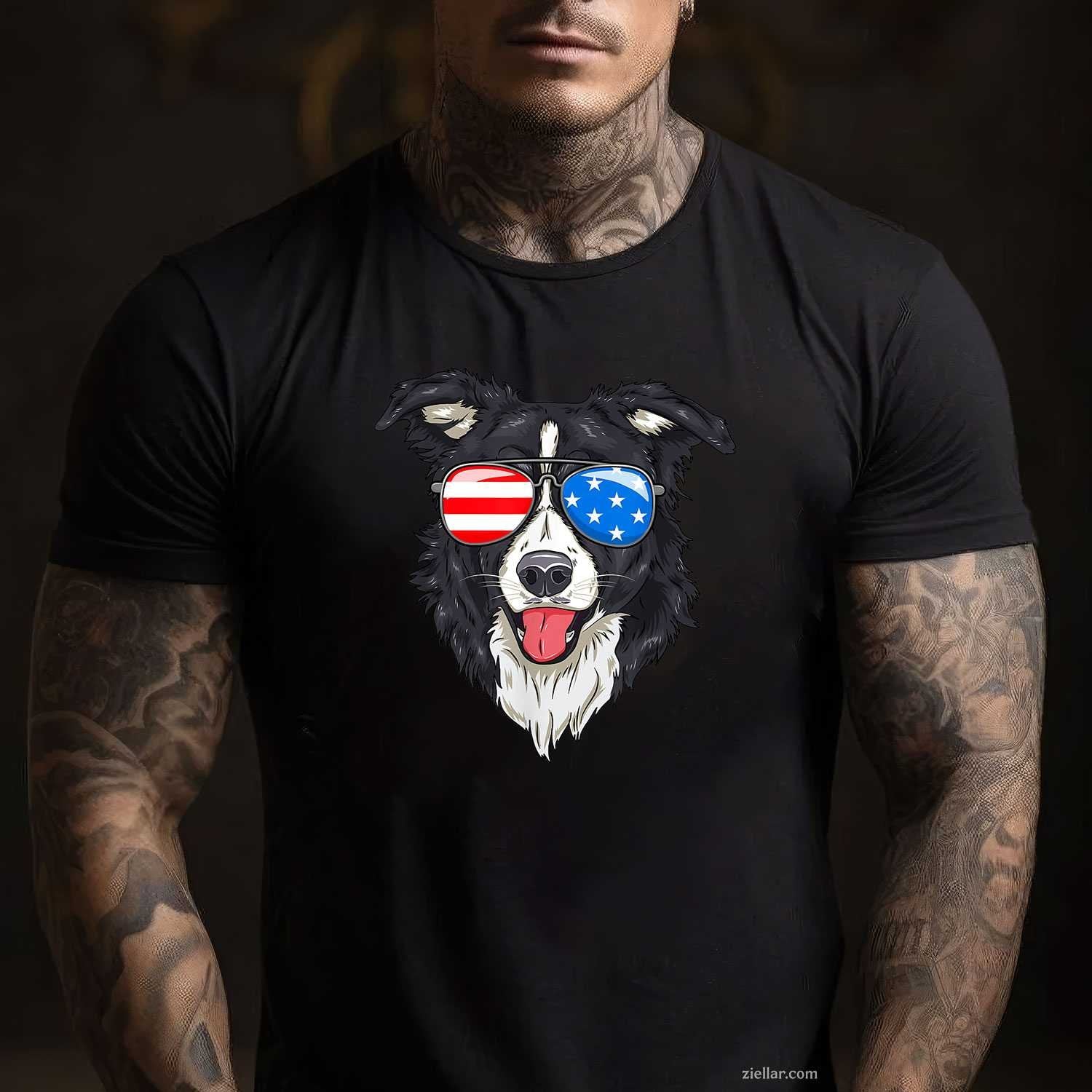 Border Collie Lover Patriotic Dog T-Shirt, 4Th Of July American Gift Vintage Graphic Tee For Adults
