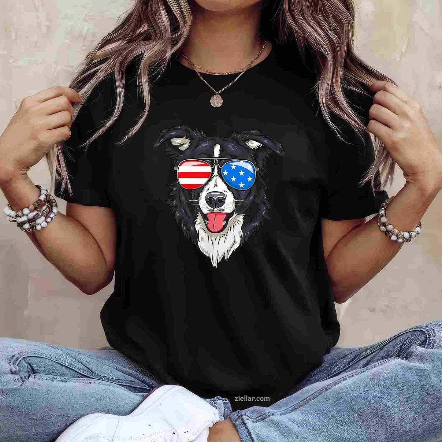 Border Collie Lover Patriotic Dog T-Shirt, 4Th Of July American Gift Vintage Graphic Tee For Adults