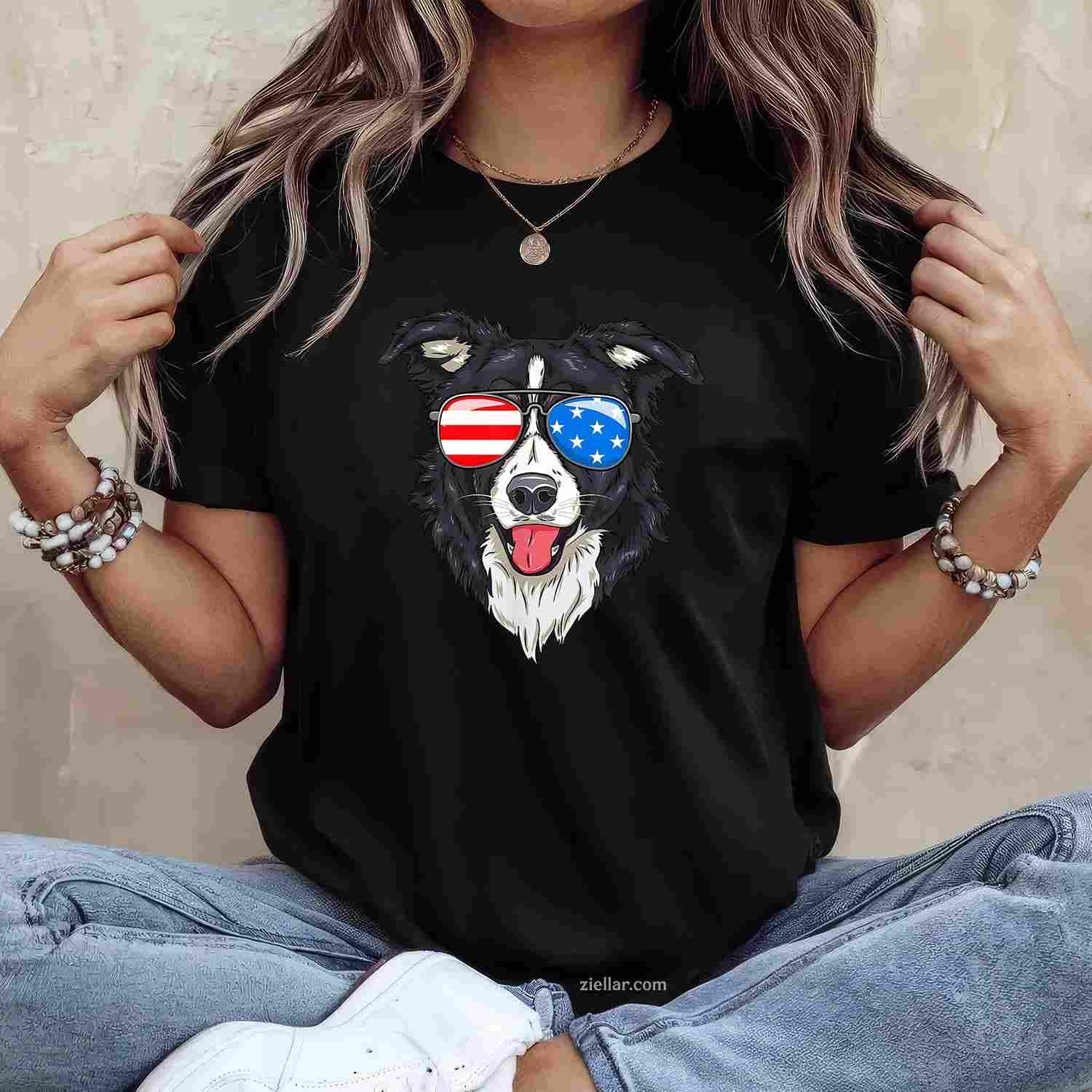 Border Collie Lover Patriotic Dog T-Shirt, 4Th Of July American Gift Vintage Graphic Tee For Adults