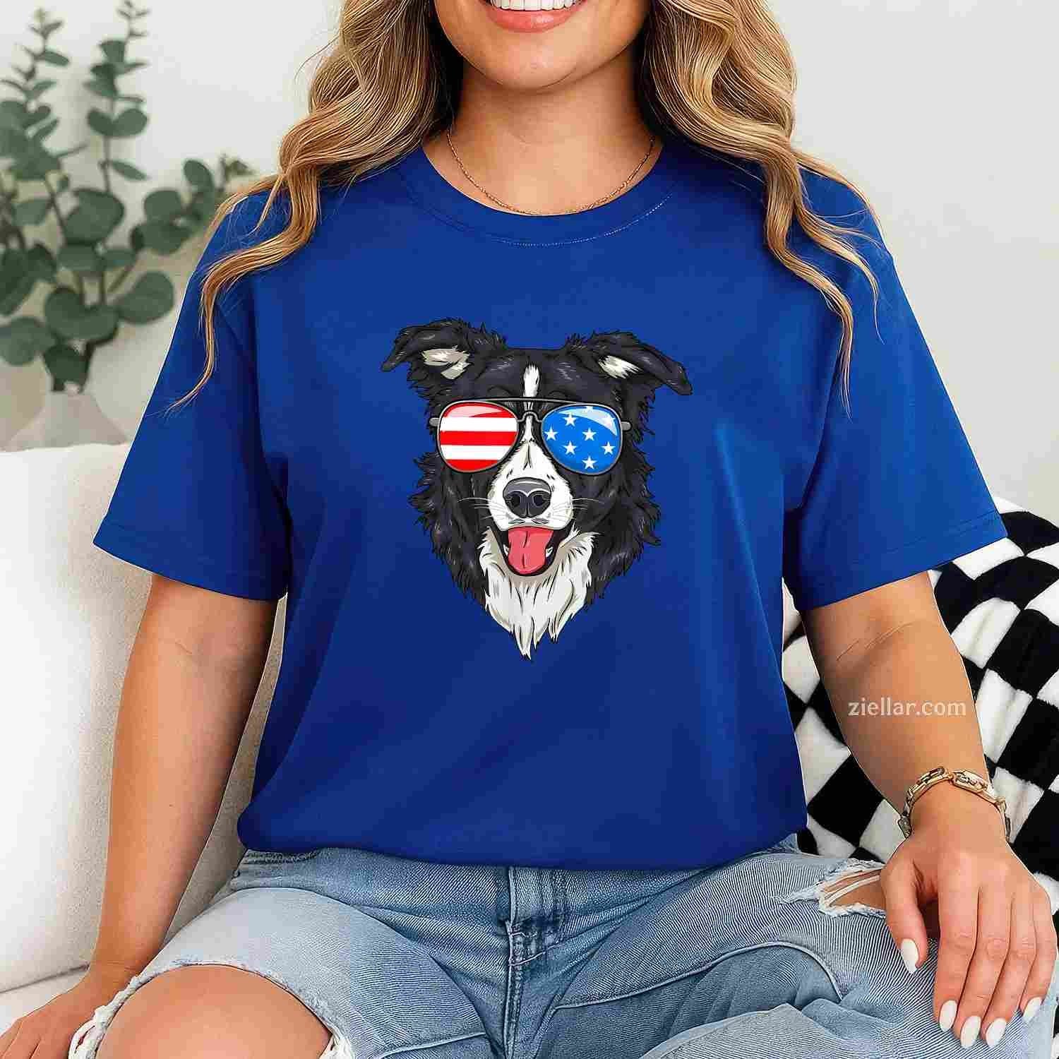 Border Collie Lover Patriotic Dog T-Shirt, 4Th Of July American Gift Vintage Graphic Tee For Adults