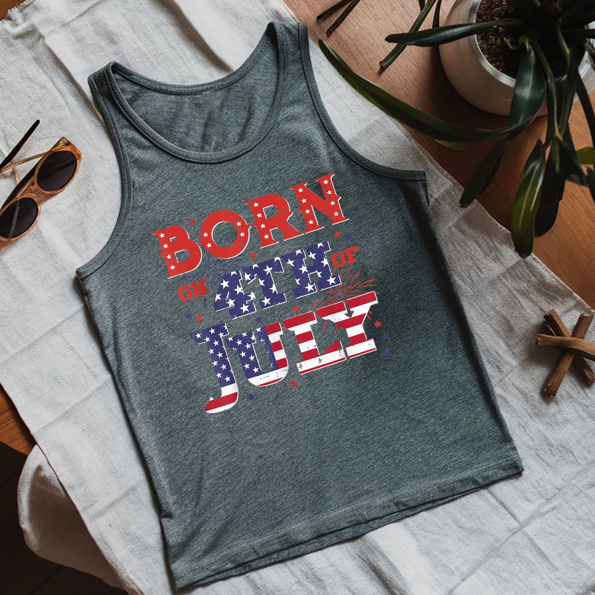 Born On 4th Of July Birthday American Men Women Boys Kids Tank Top Shirt