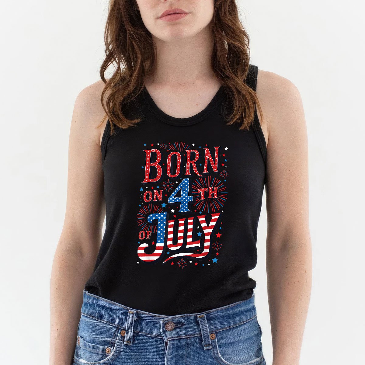 Born On The 4th of July Birthday Patriotic Tank Top Shirt, USA Independence Day Gift