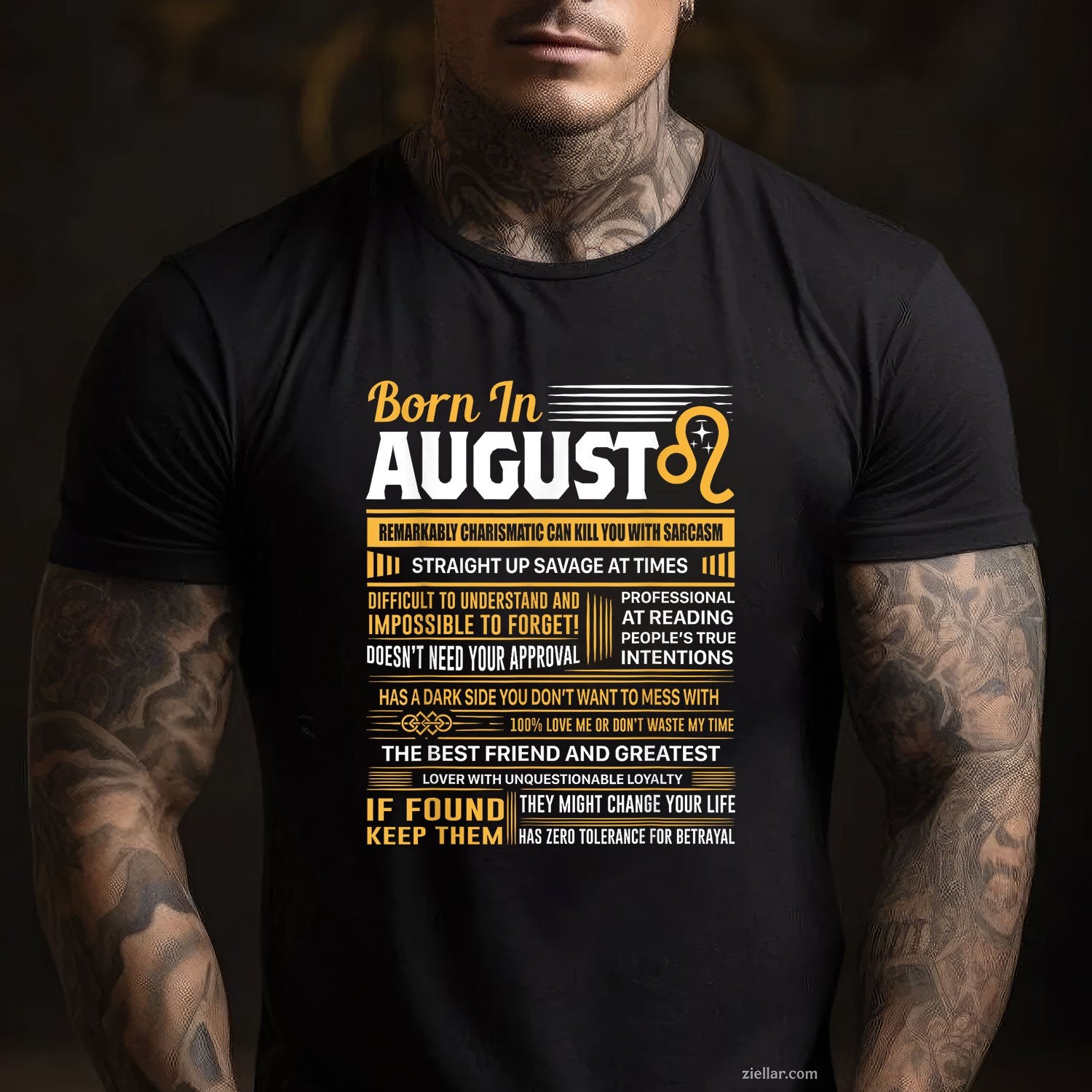 Born in August Tee and T-Shirt, Leo Zodiac Birthday T-Shirt Gift for Men and Women Adults