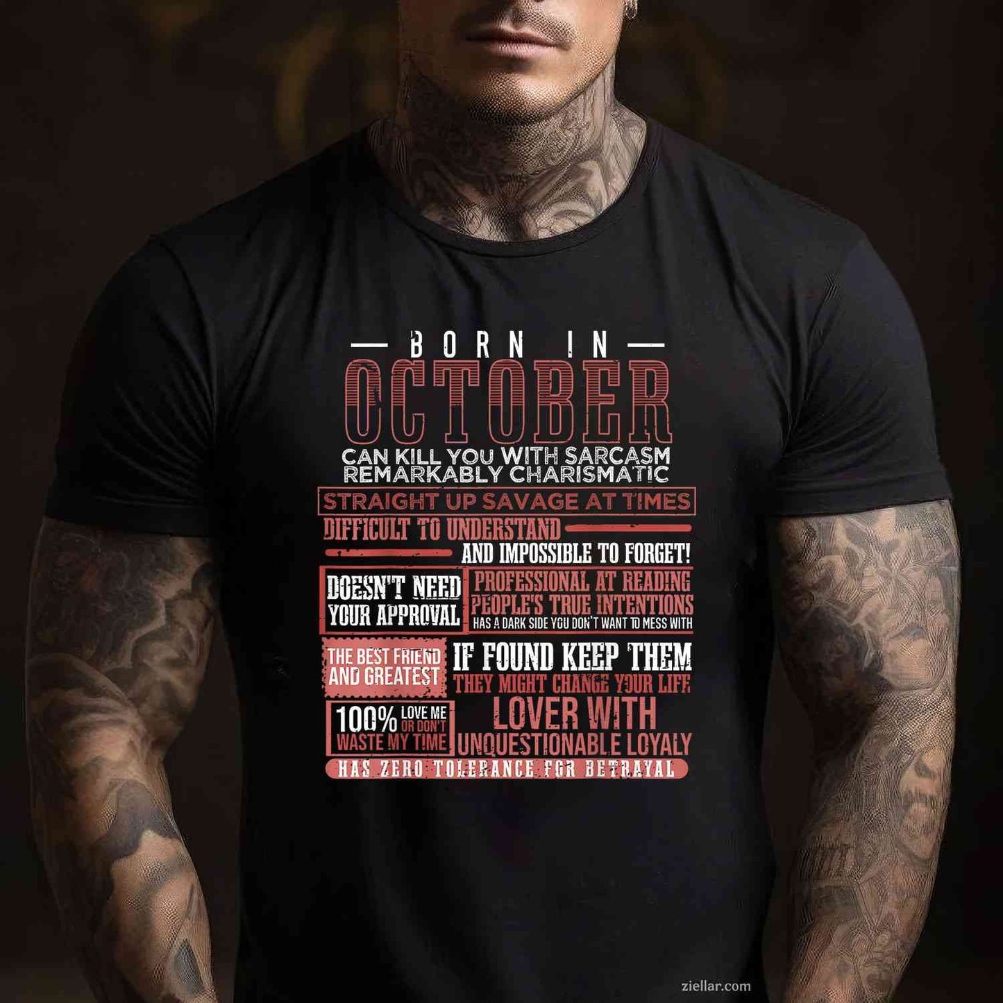 Born in October Libra Horoscope Birthday T-Shirt and Tee for Adults Men Women Unisex