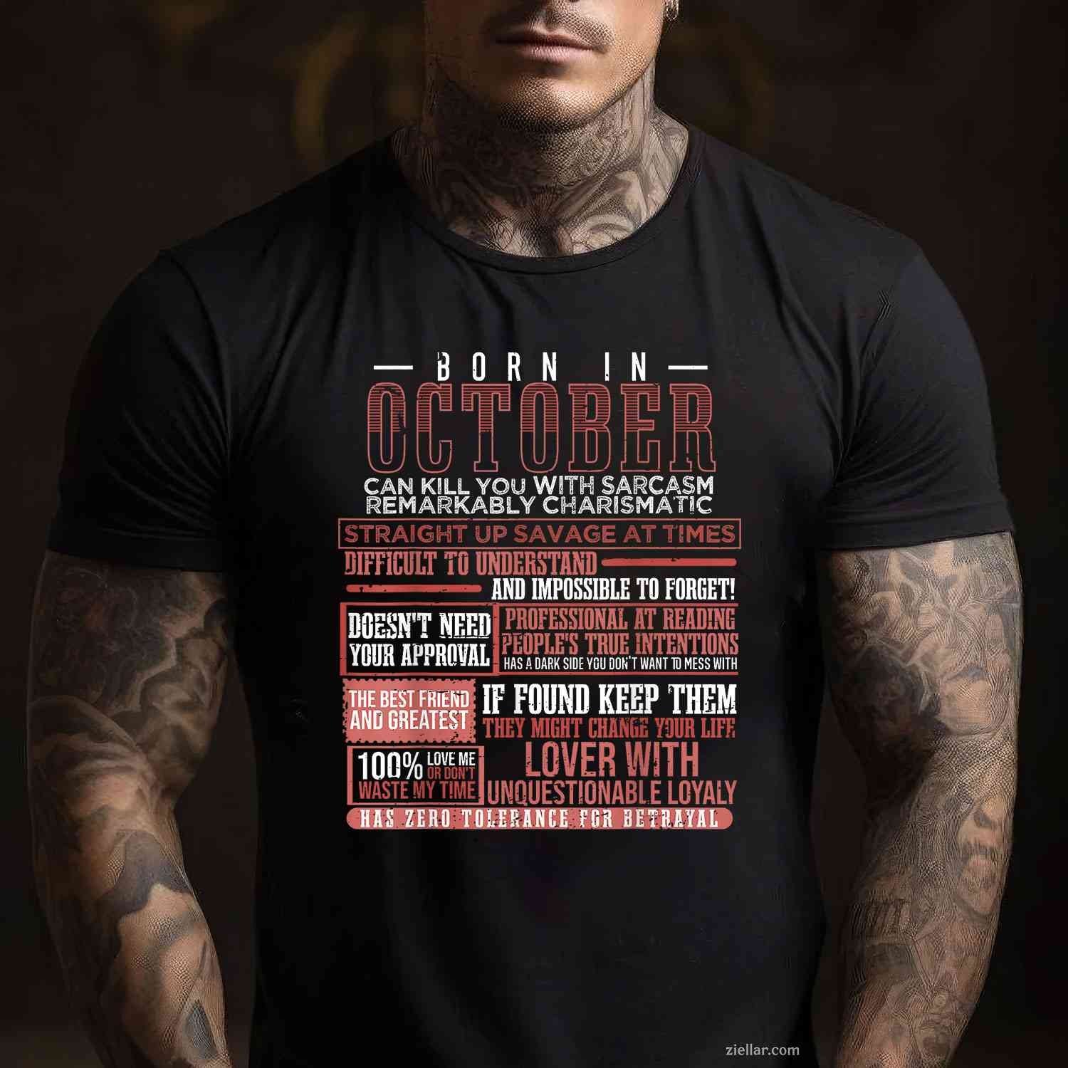 Born in October Libra Horoscope Birthday T-Shirt and Tee for Adults Men Women Unisex