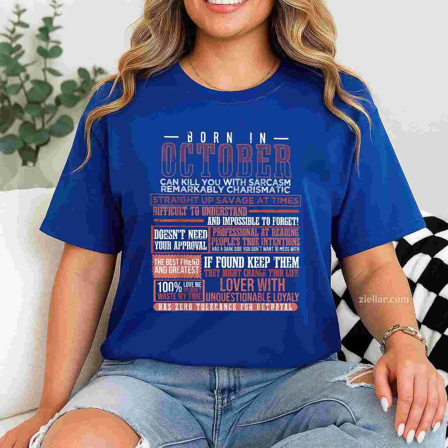 Born in October Libra Horoscope Birthday T-Shirt and Tee for Adults Men Women Unisex