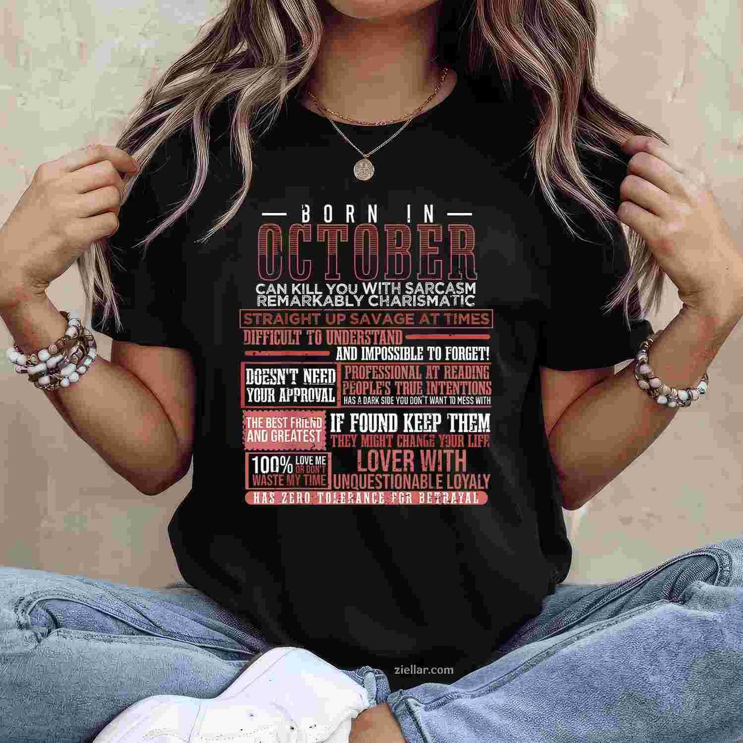 Born in October Libra Horoscope Birthday T-Shirt and Tee for Adults Men Women Unisex