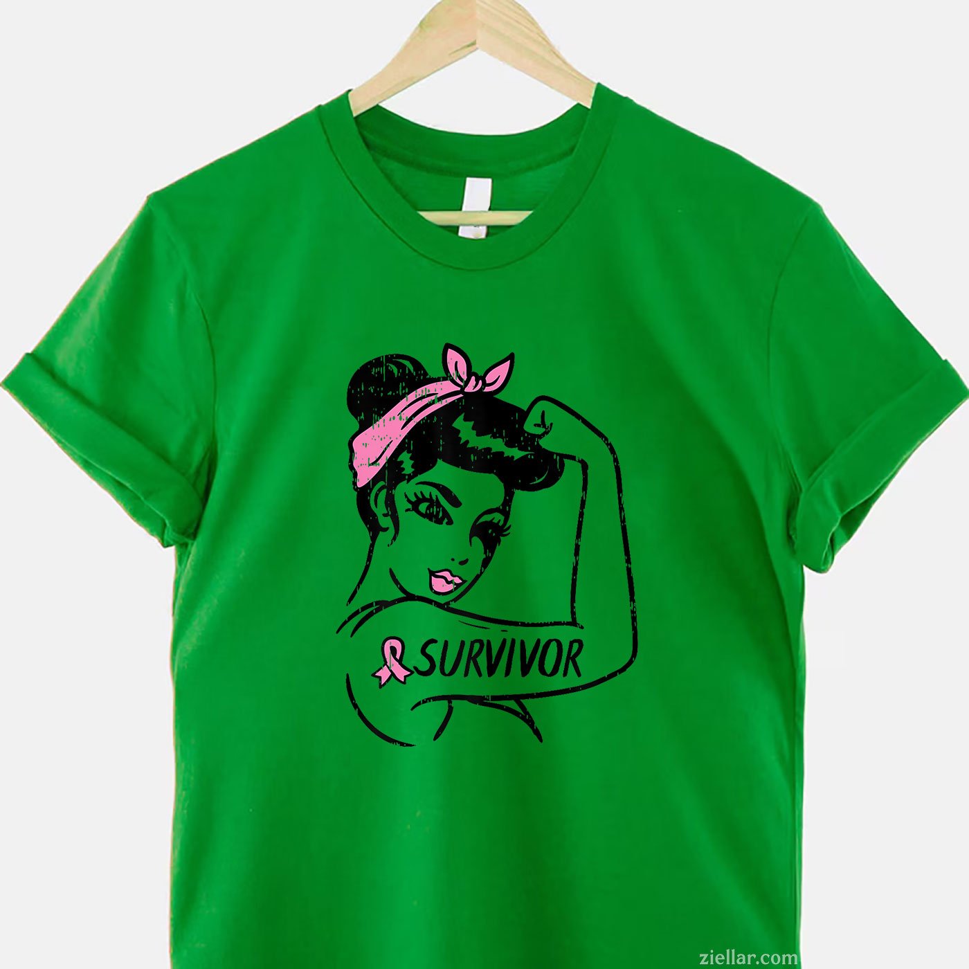 Breast Cancer Survivor Rosie Riveter Pink Awareness Women T-Shirt