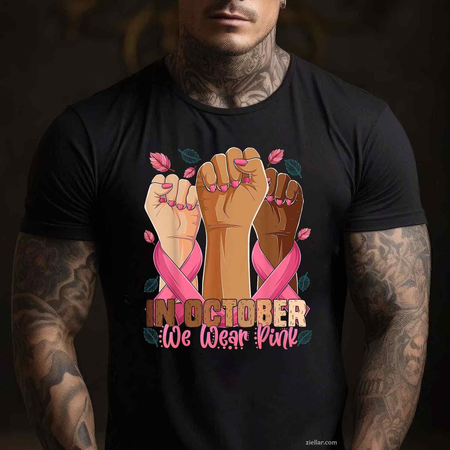 Breast Cancer Awareness Month In October We Wear Pink 2025 Funny Graphic Tee and T-Shirt Gift for Adults Men Women Unisex