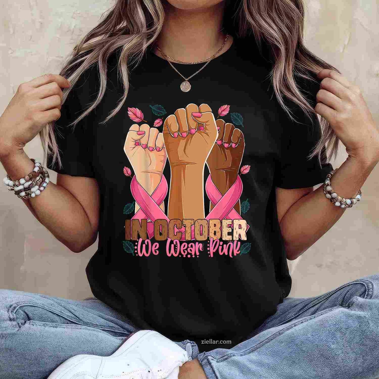 Breast Cancer Awareness Month In October We Wear Pink 2025 Funny Graphic Tee and T-Shirt Gift for Adults Men Women Unisex