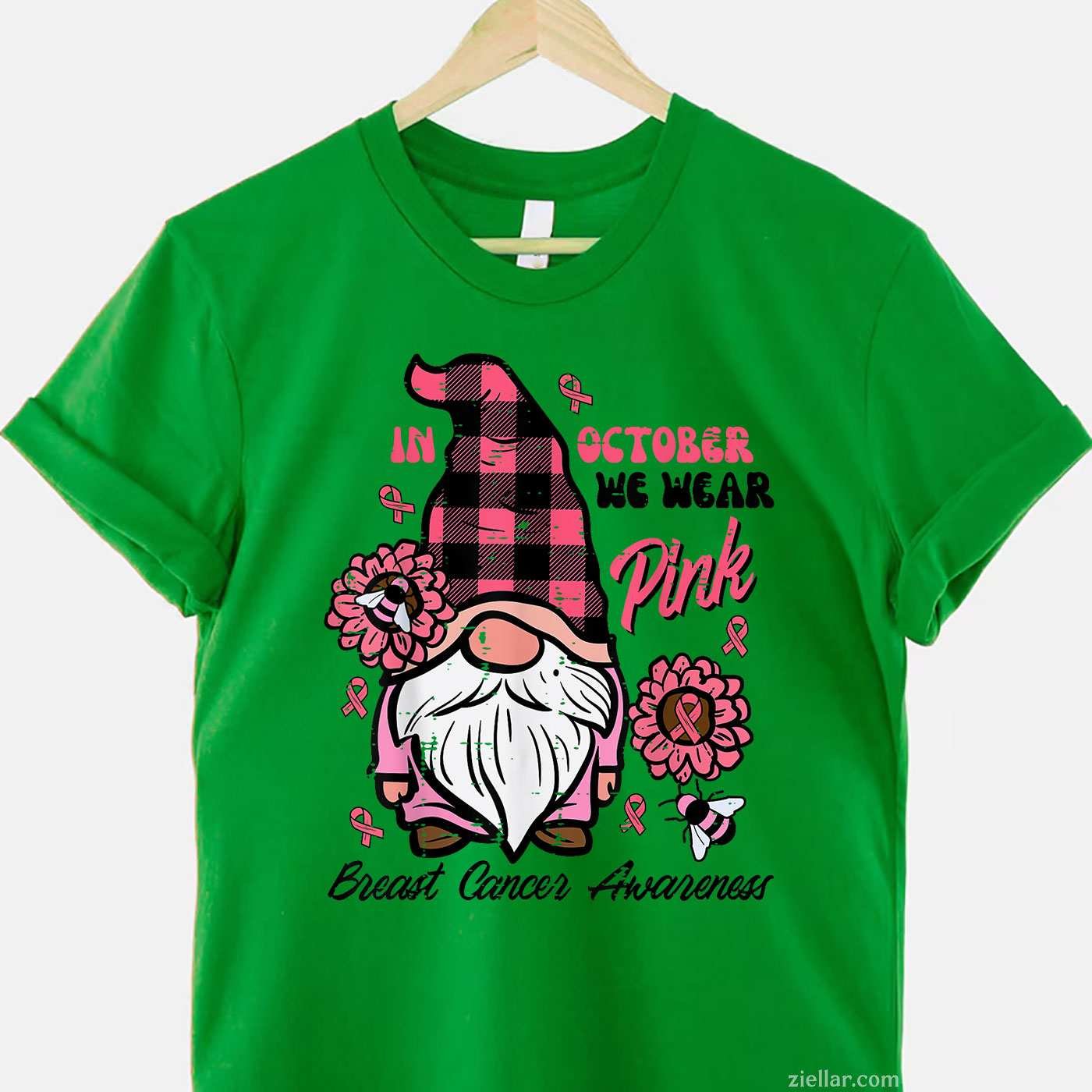 Breast Cancer Aware Gnome October We Wear Pink Women Kid Men Funny Graphic Tee and T-Shirt Gift for Adults Men Women Unisex