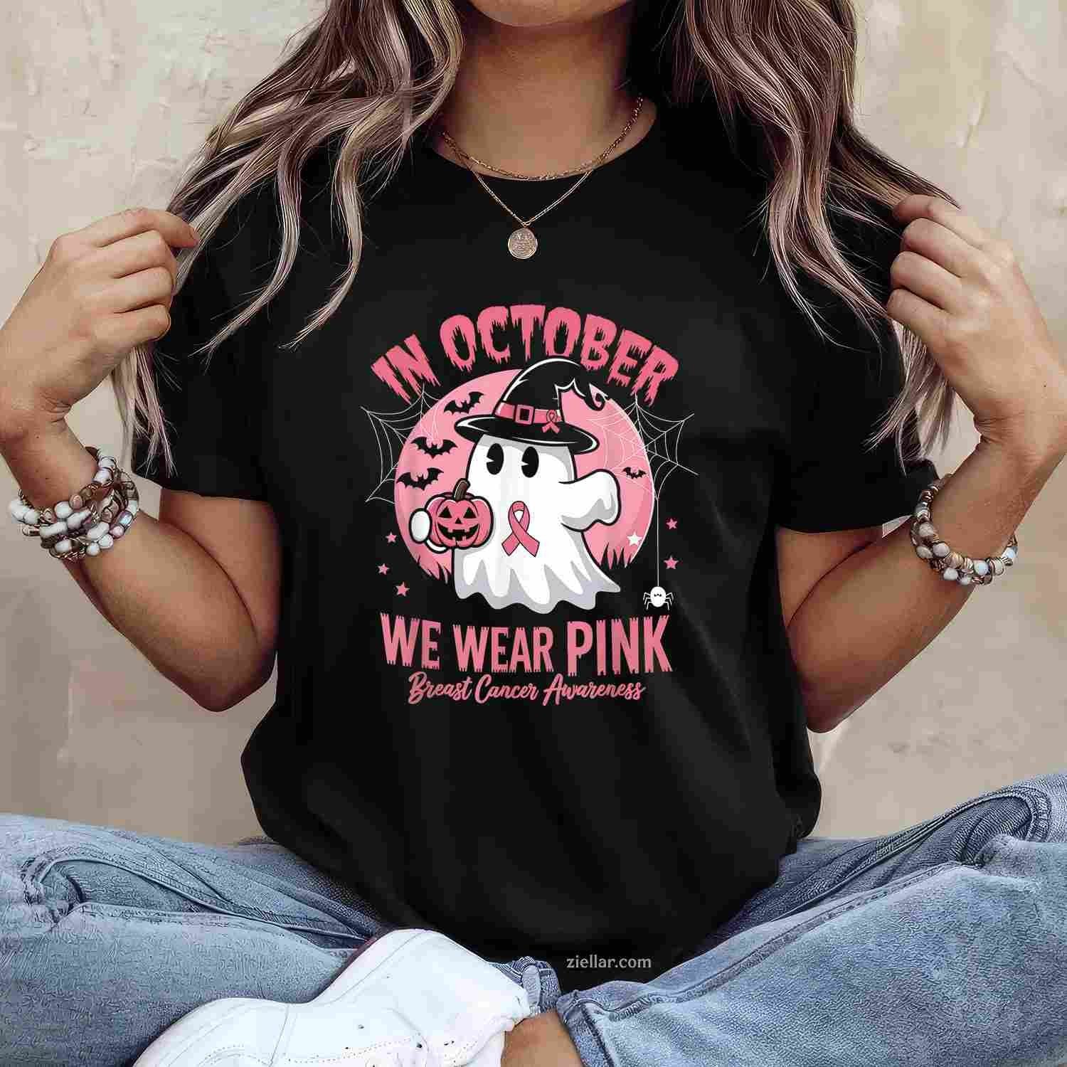 Breast Cancer s Women Halloween October Wear Pink Funny Graphic Tee and T-Shirt Gift for Adults Men Women Unisex