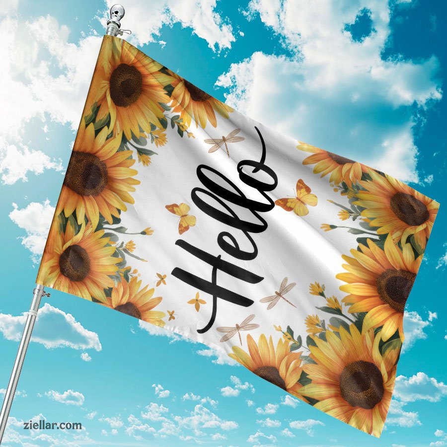 Bright Hello Sunflower and Butterfly Garden Flag Summer Outdoor Yard Decor
