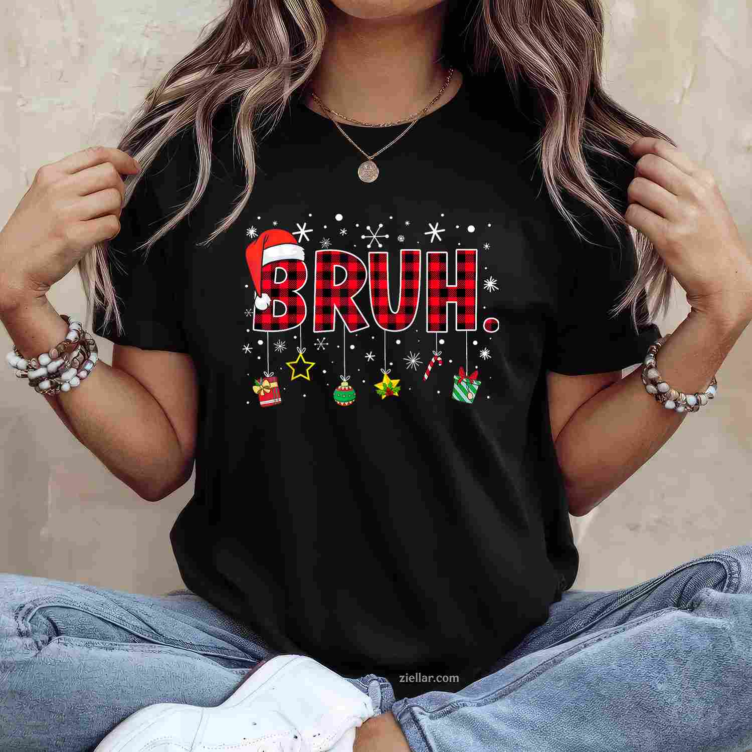 Bruh Funny Christmas Red Plaid Teens Boys Xmas Pajamas T-Shirt, A Funny Bruh Red Plaid Christmas Pajama Tee For Adults