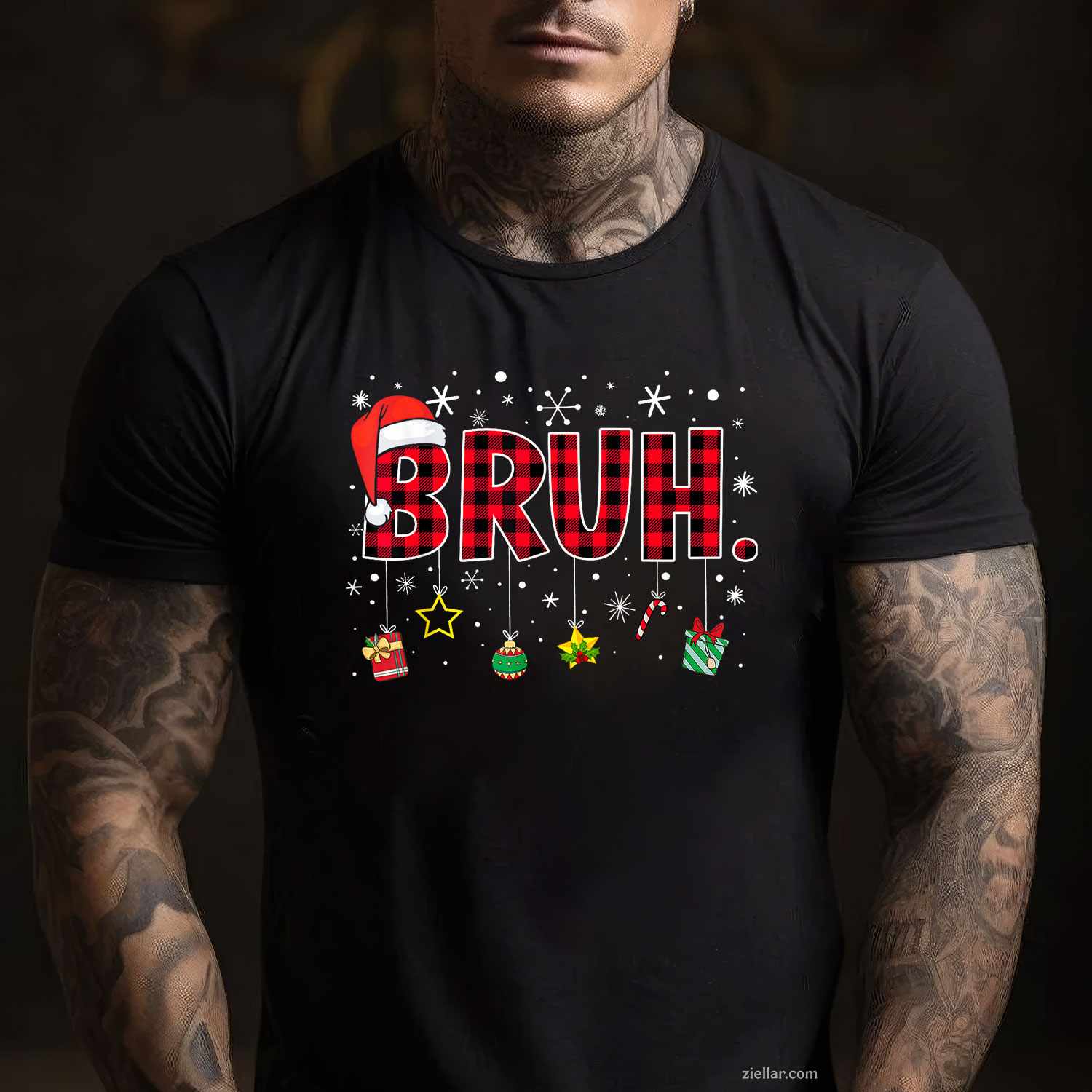 Bruh Funny Christmas Red Plaid Teens Boys Xmas Pajamas T-Shirt, A Funny Bruh Red Plaid Christmas Pajama Tee For Adults