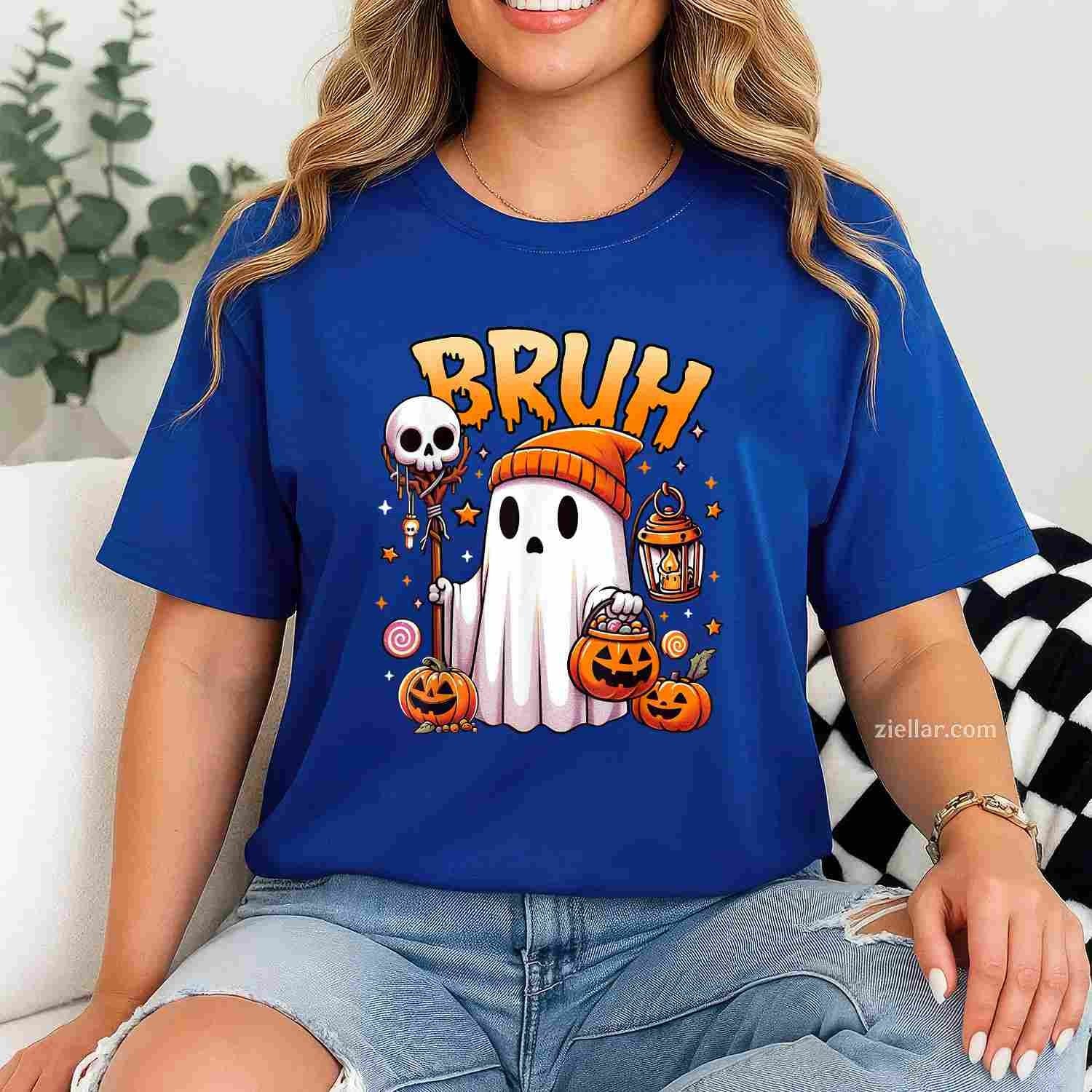 Bruh Ghost Halloween Cute Ghost Trick Or Treat Candy Tee, Halloween T-Shirt for Men Women Adults Unisex, Classic Fit Unisex Design, Everyday Wear Essential