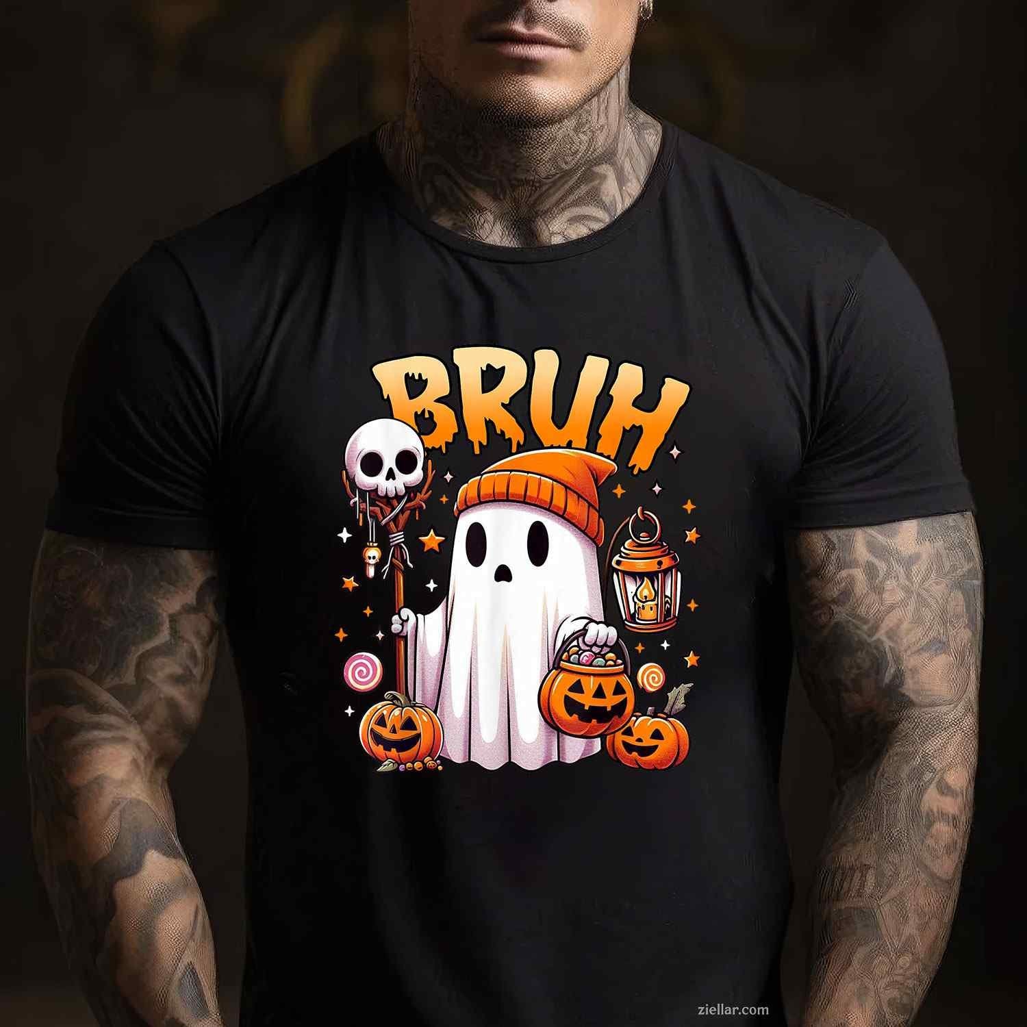 Bruh Ghost Halloween Cute Ghost Trick Or Treat Candy Tee, Halloween T-Shirt for Men Women Adults Unisex, Classic Fit Unisex Design, Everyday Wear Essential