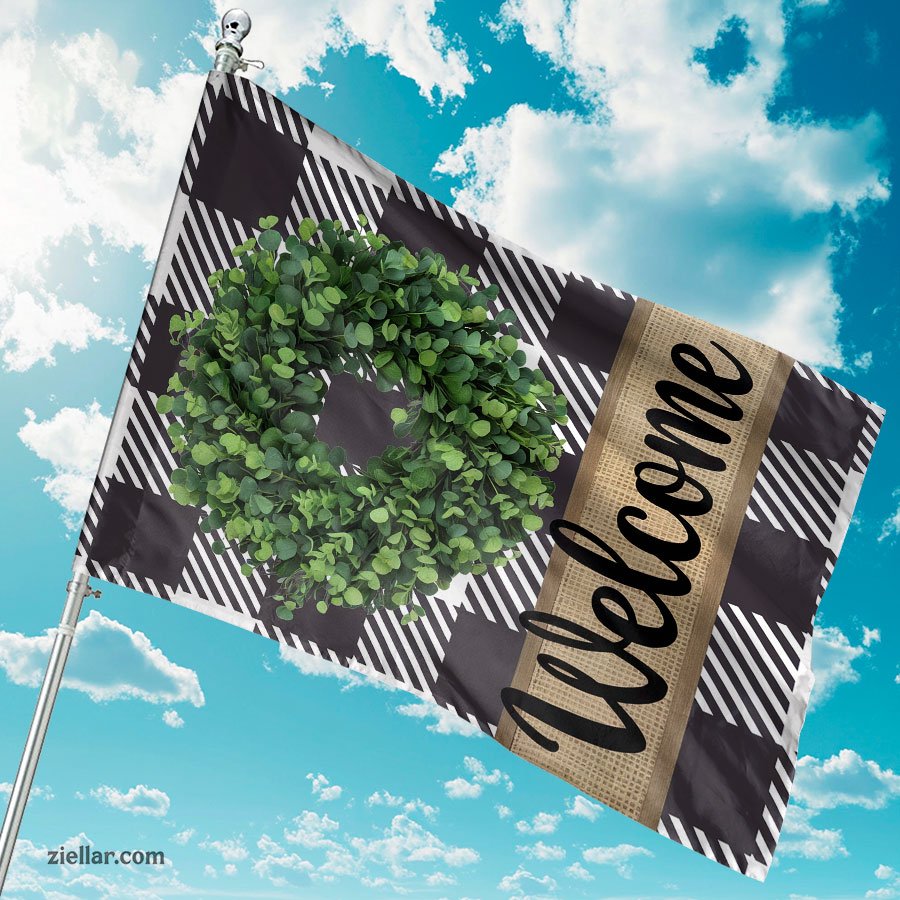 Buffalo Plaid Wreath Spring Garden Flag 12x18 Inch, Double Sided Outdoor Flag