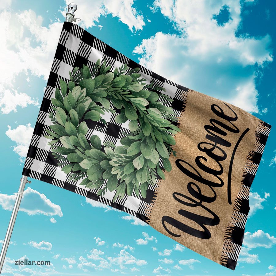 Buffalo Plaid Wreath Spring Garden Flag 12x18 Inch, Double Sided Outdoor Flag. Tee Gift