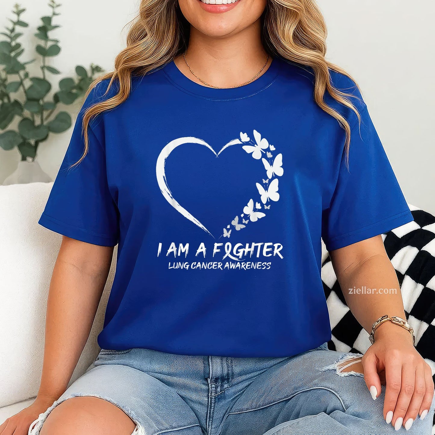 Butterfly Heart I Am A Fighter Lung Cancer Awareness T-Shirt