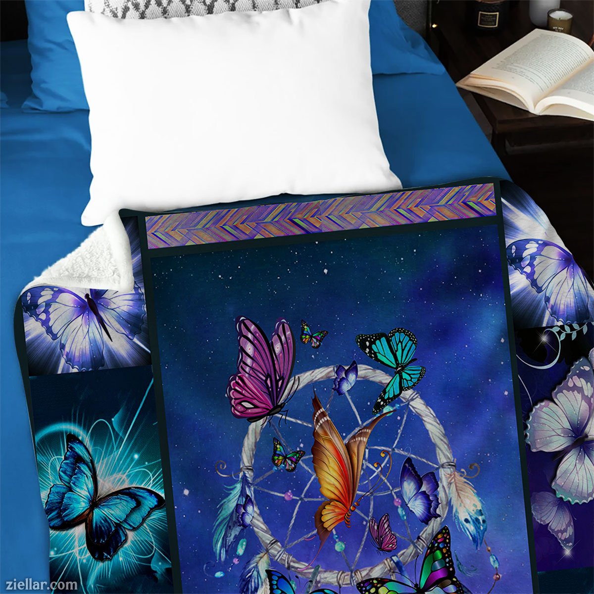 Butterfly Wings Quilt Blanket, Fleece Blanket Blue and Purple Spiritual Gift for Her