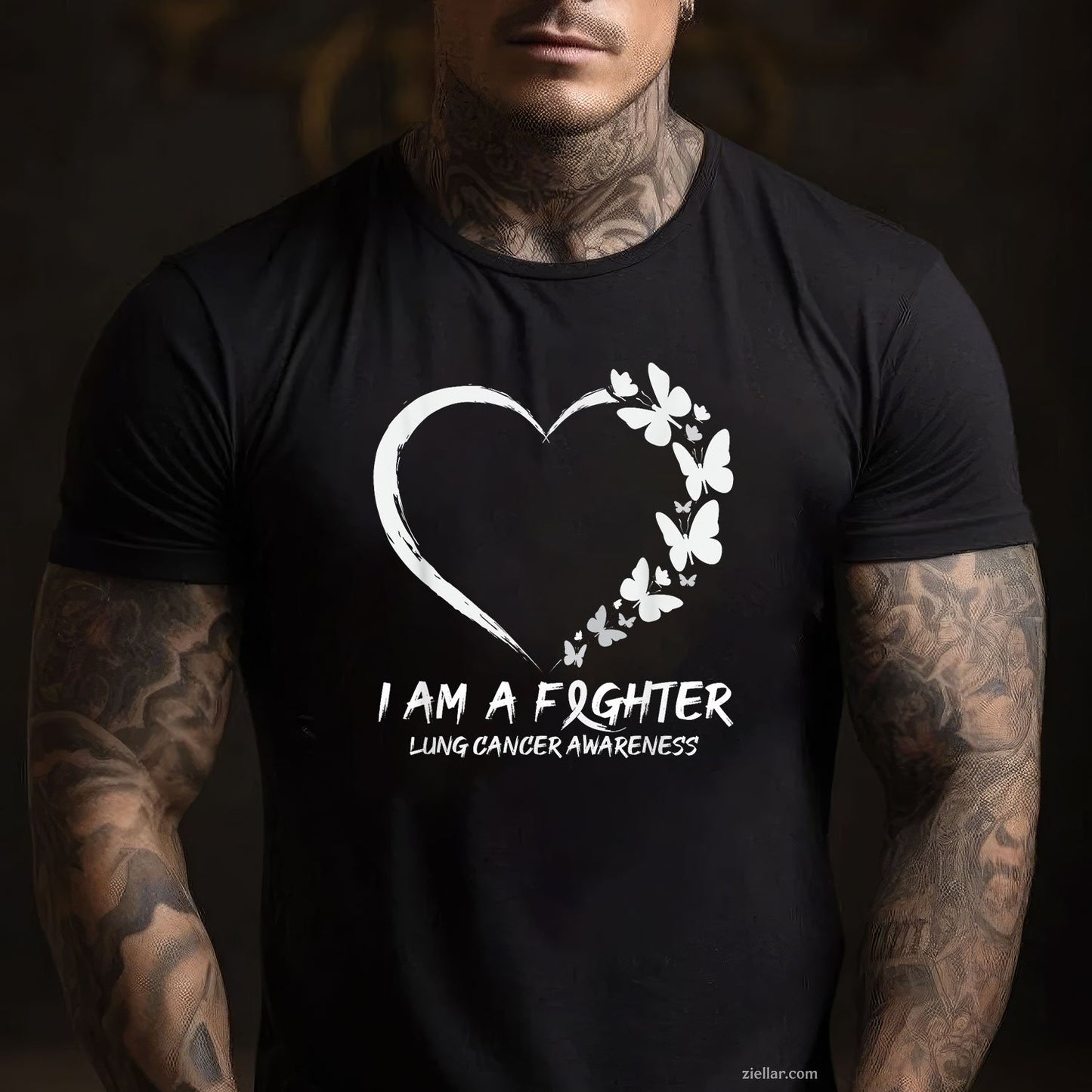 Butterfly Heart I Am A Fighter Lung Cancer Awareness T-Shirt