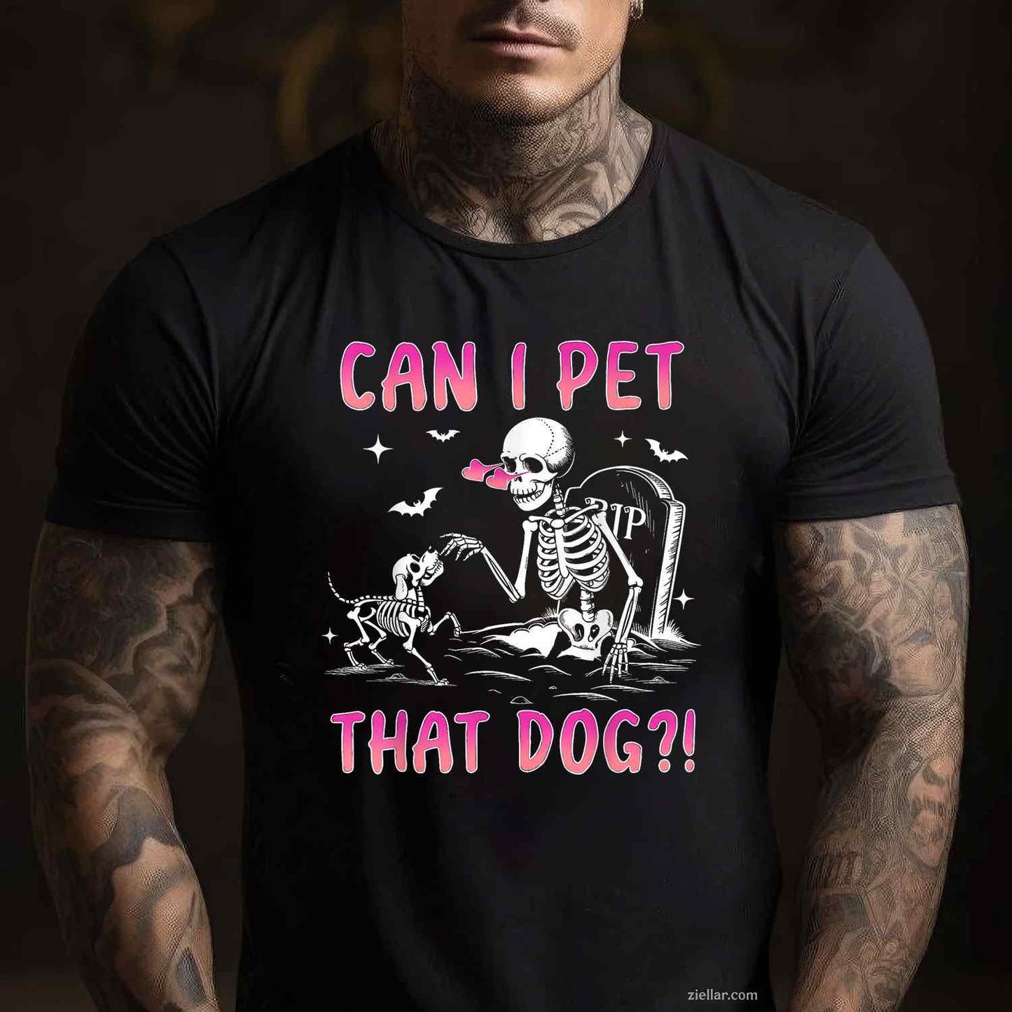 Can I Pet That Dog T-Shirt, Funny Skeleton Dog Lover Halloween Spooky Graphic Tee For Adults