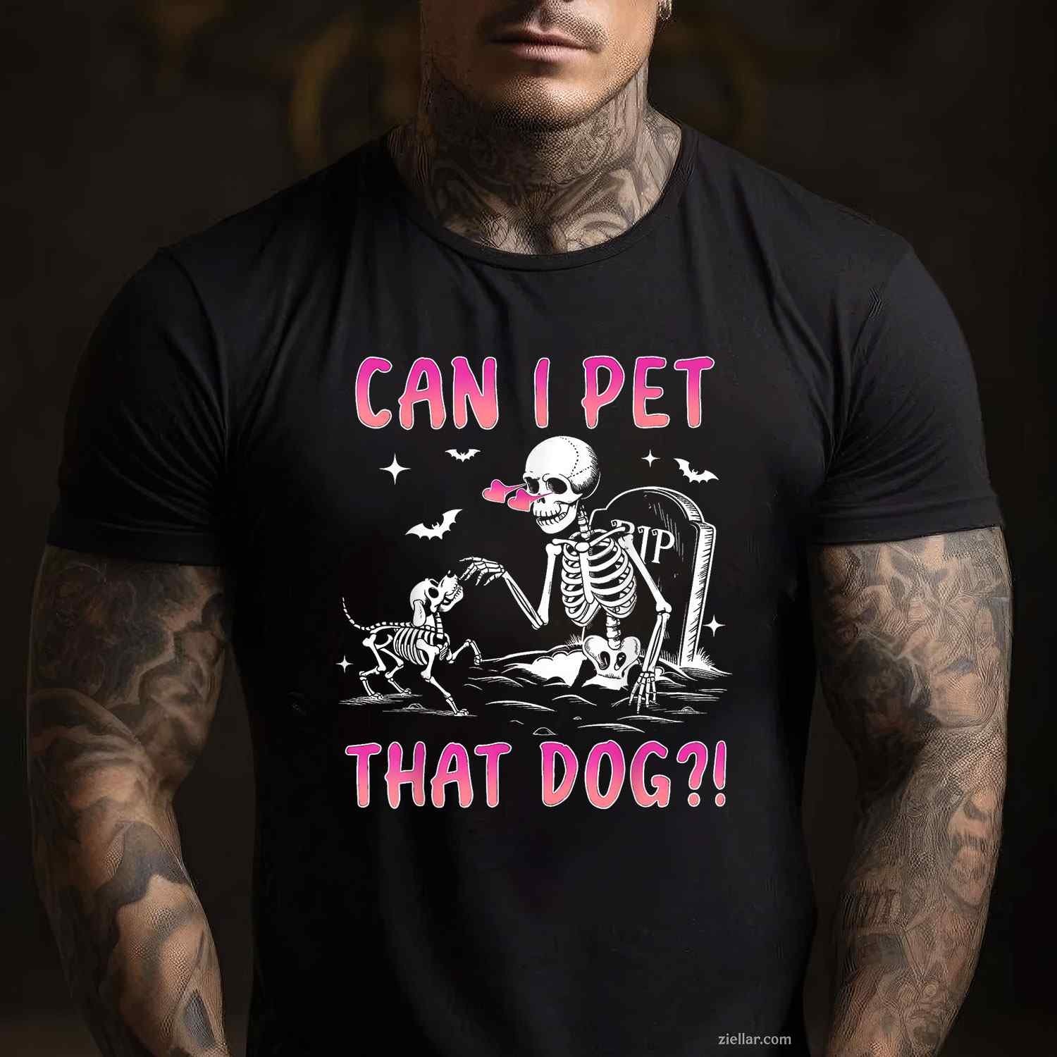 Can I Pet That Dog T-Shirt, Funny Skeleton Dog Lover Halloween Spooky Graphic Tee For Adults