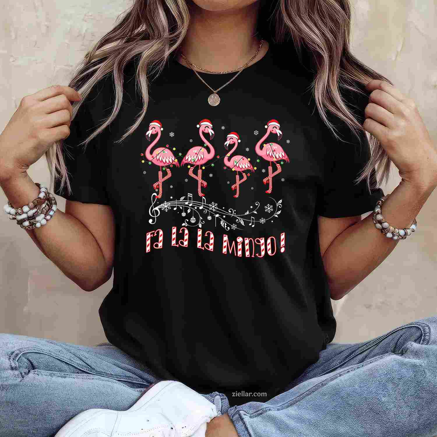 Candy Cane Flamingoes Fa La La Mingo Flamingo Christmas T-Shirt, A Fa La La Mingo Flamingo Christmas Tee