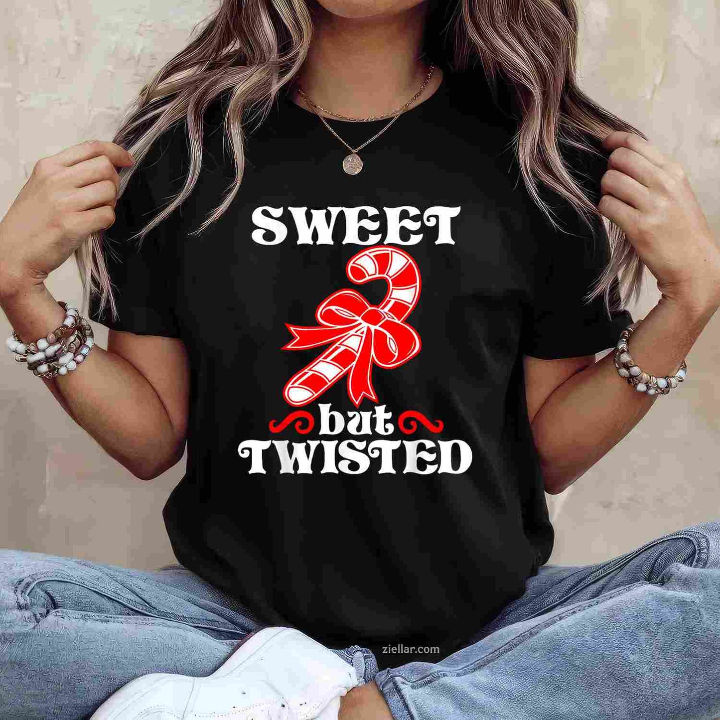 Candy Cane Sweet But Twisted Funny Christmas Short Sleeve T-Shirt, A Sweet But Twisted Funny Christmas Tee