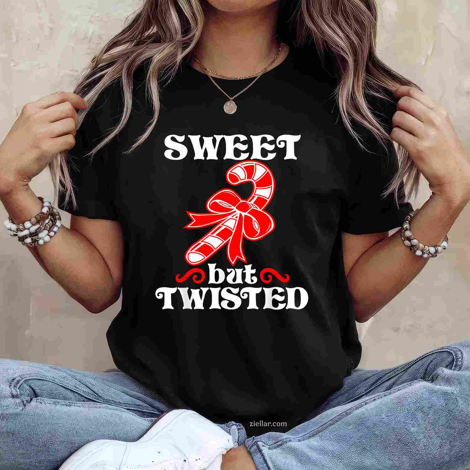 Candy Cane Sweet But Twisted Funny Christmas Short Sleeve T-Shirt, A Sweet But Twisted Funny Christmas Tee