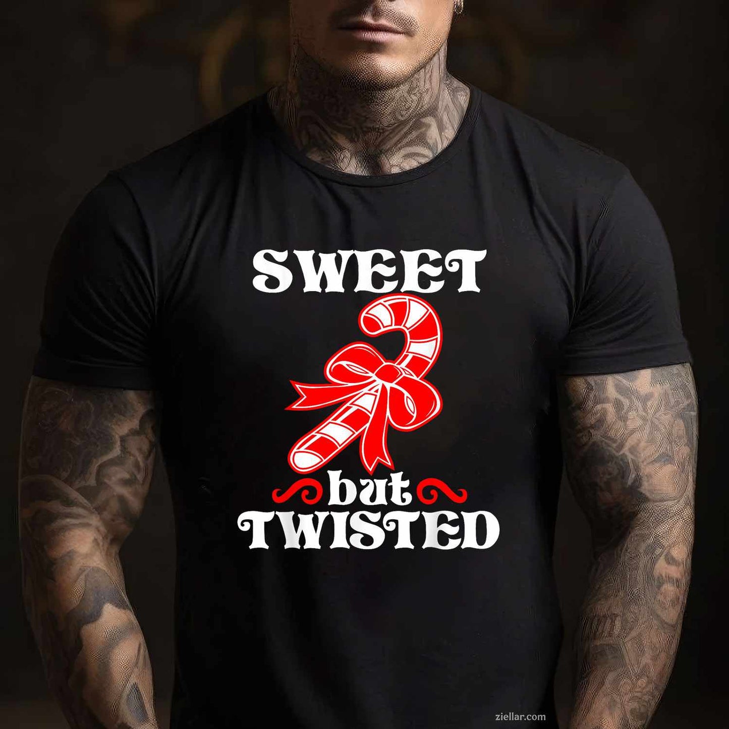 Candy Cane Sweet But Twisted Funny Christmas Short Sleeve T-Shirt, A Sweet But Twisted Funny Christmas Tee