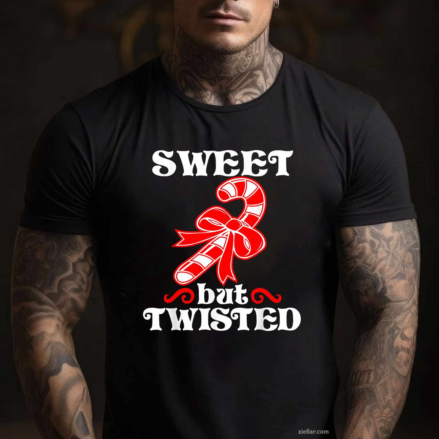 Candy Cane Sweet But Twisted Funny Christmas Short Sleeve T-Shirt, A Sweet But Twisted Funny Christmas Tee