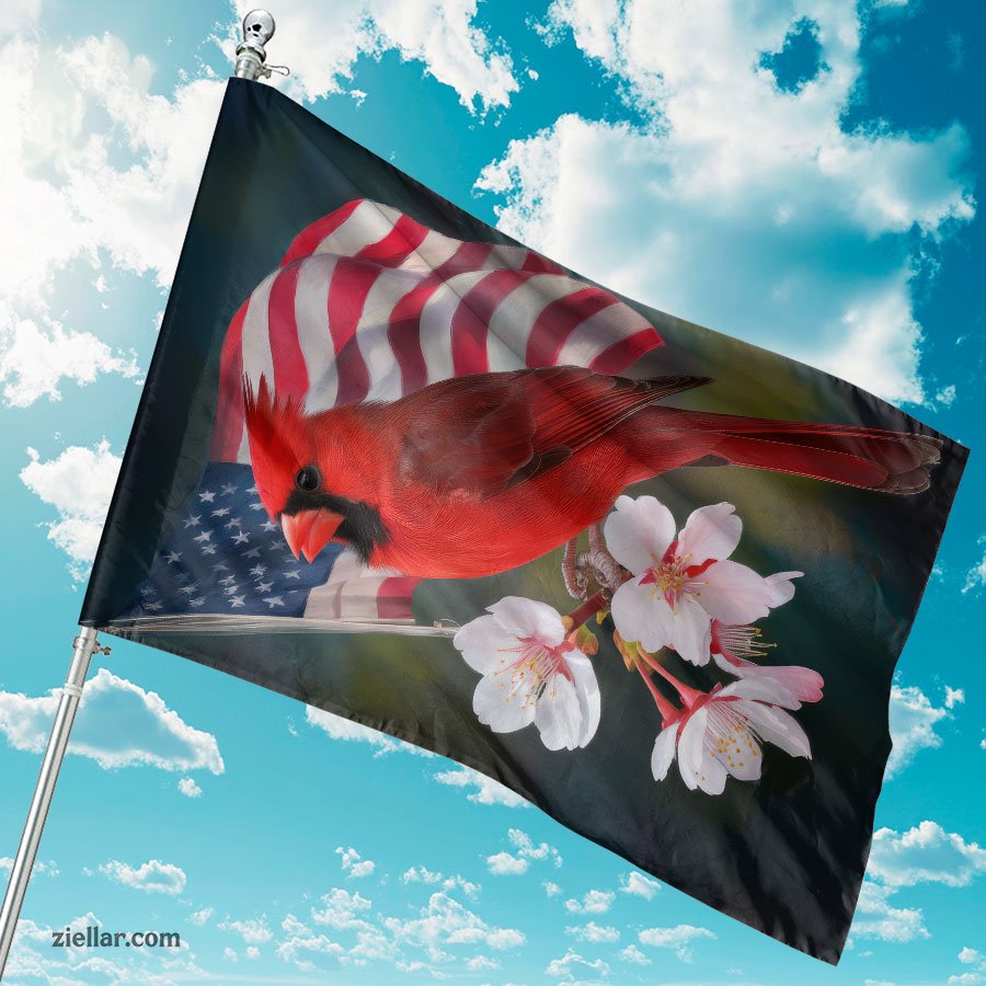 Cardinal Flowers Garden Flag, Patriotic American Banner for Lawn or Porch Use