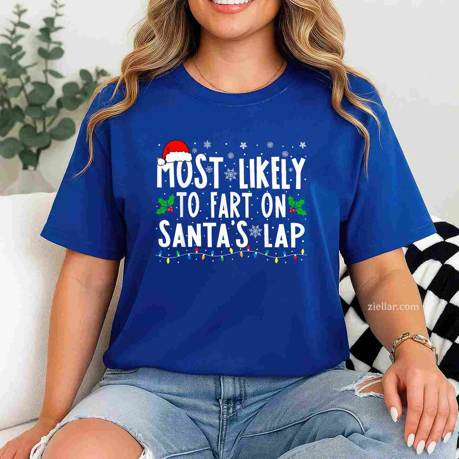 Cat Christmas Light Reindeer Santa Christmas Cat Lover T-Shirt For Men Women T-Shirt_ Cute Animal Holiday Tee
