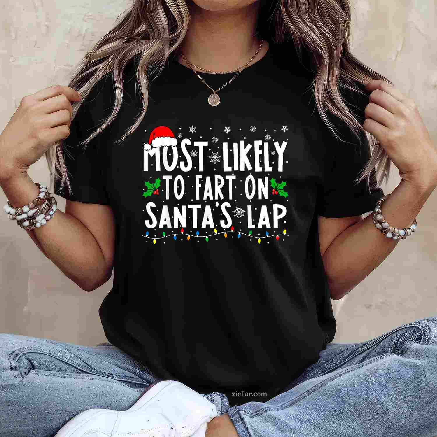 Cat Christmas Light Reindeer Santa Christmas Cat Lover T-Shirt For Men Women T-Shirt_ Cute Animal Holiday Tee
