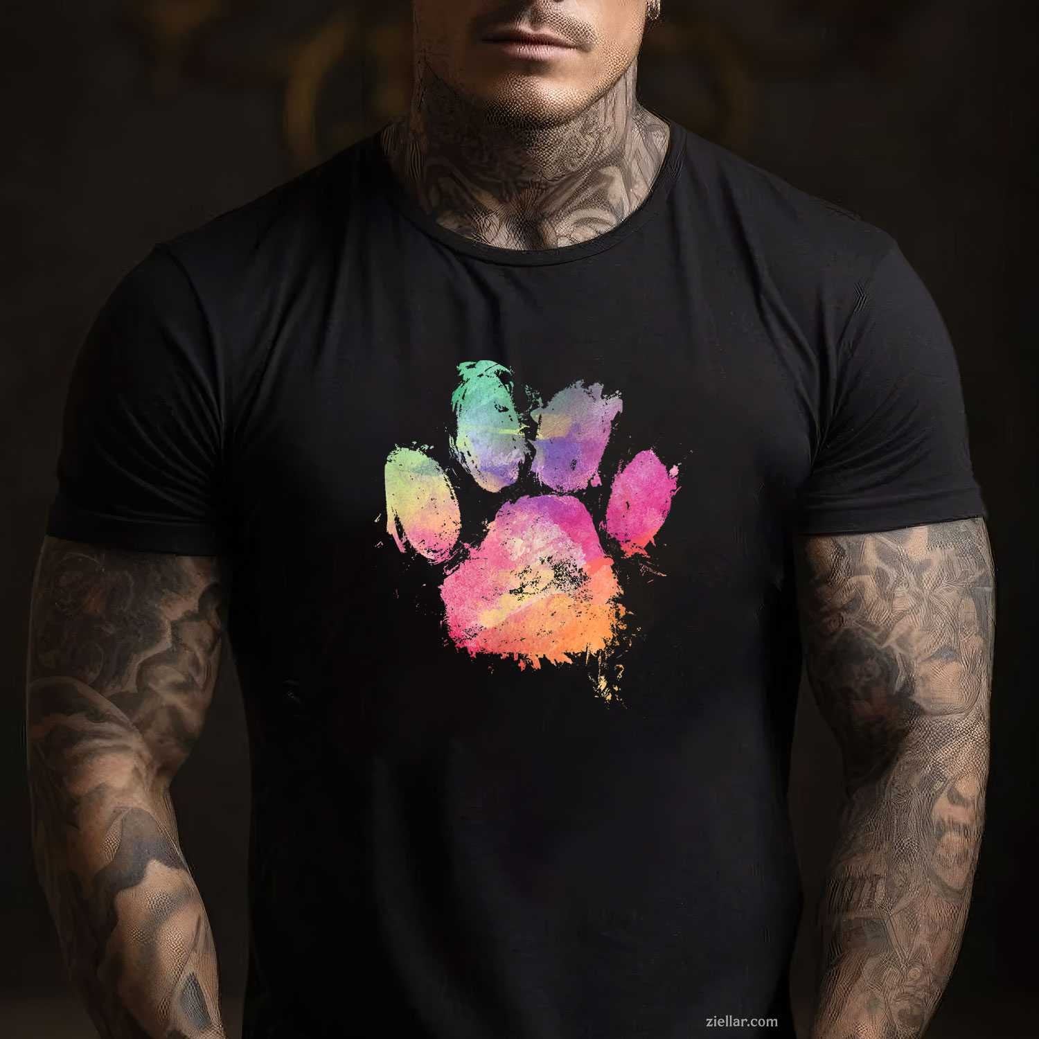 Cat Dog Paw Print Watercolor Rainbow T-Shirt, Abstract Animal Lover Vintage Graphic Tee For Adults Unisex
