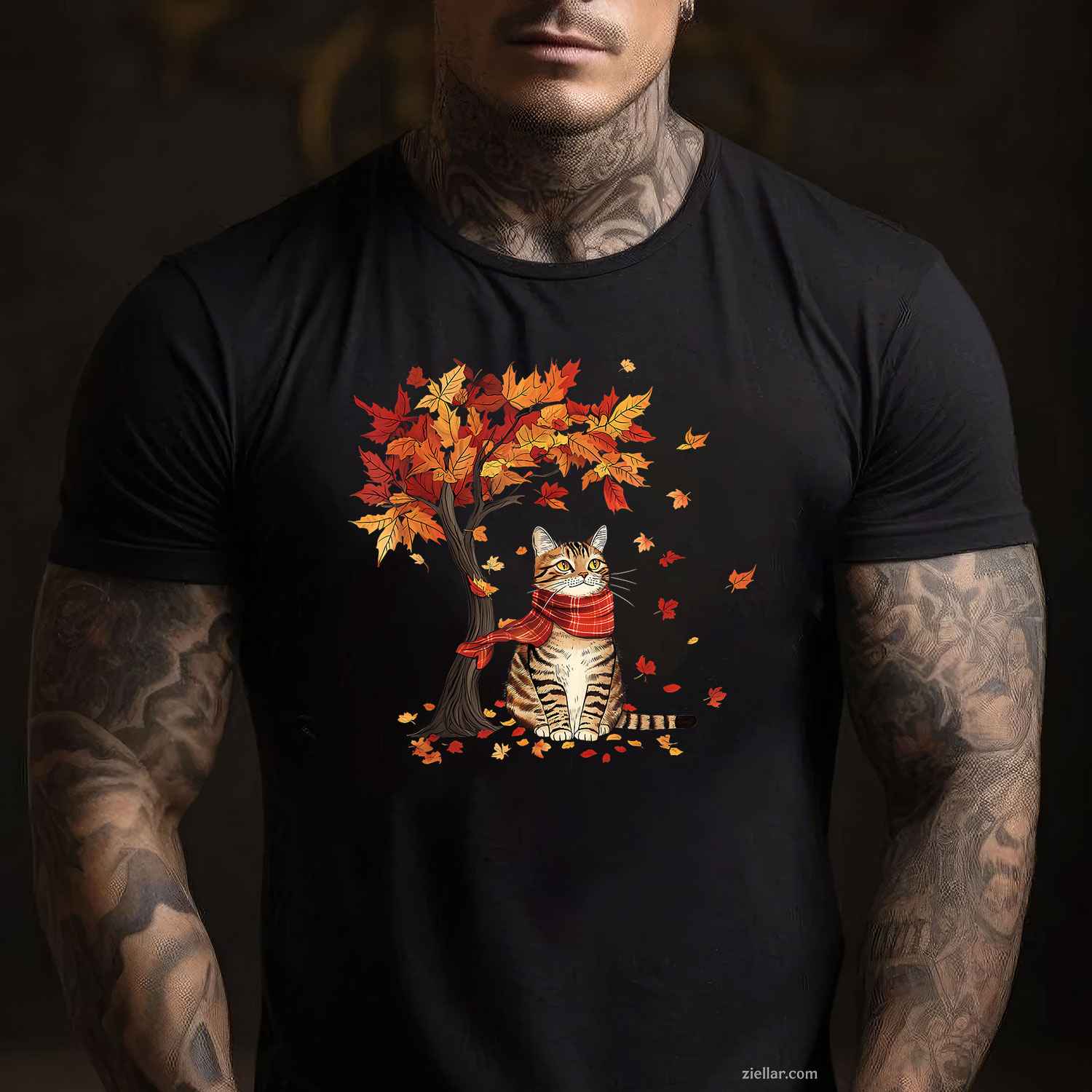 Cat Leaf Fall Tree Hello Autumn Thanksgiving It's Fall Y'all T-Shirt and Tee for Adults Men Women Unisex